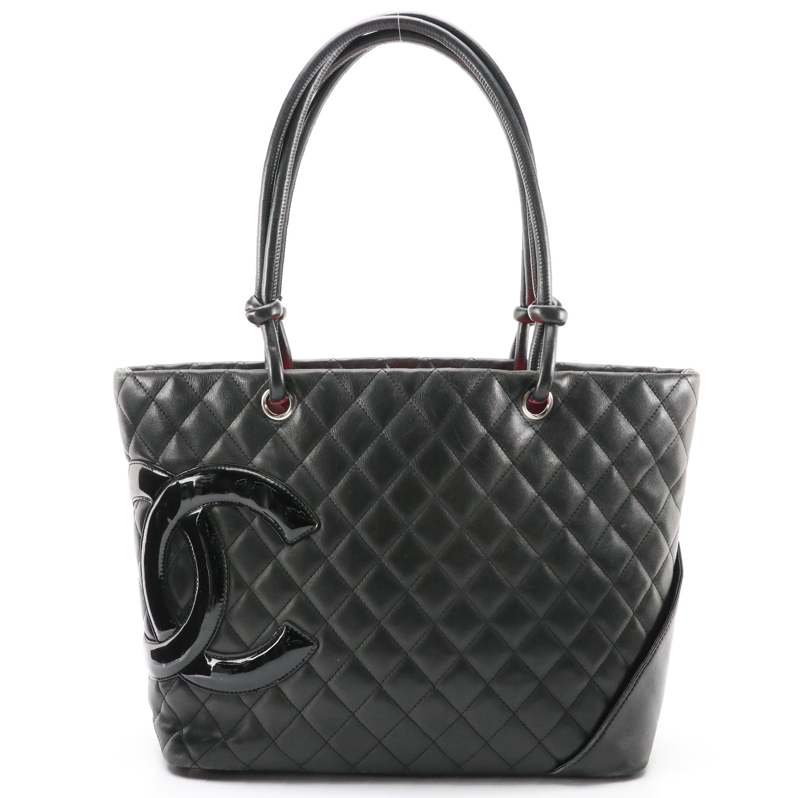 Chanel Large Cambon Patent Leather CC Shoulder Bag in Black Quilted Calfskin