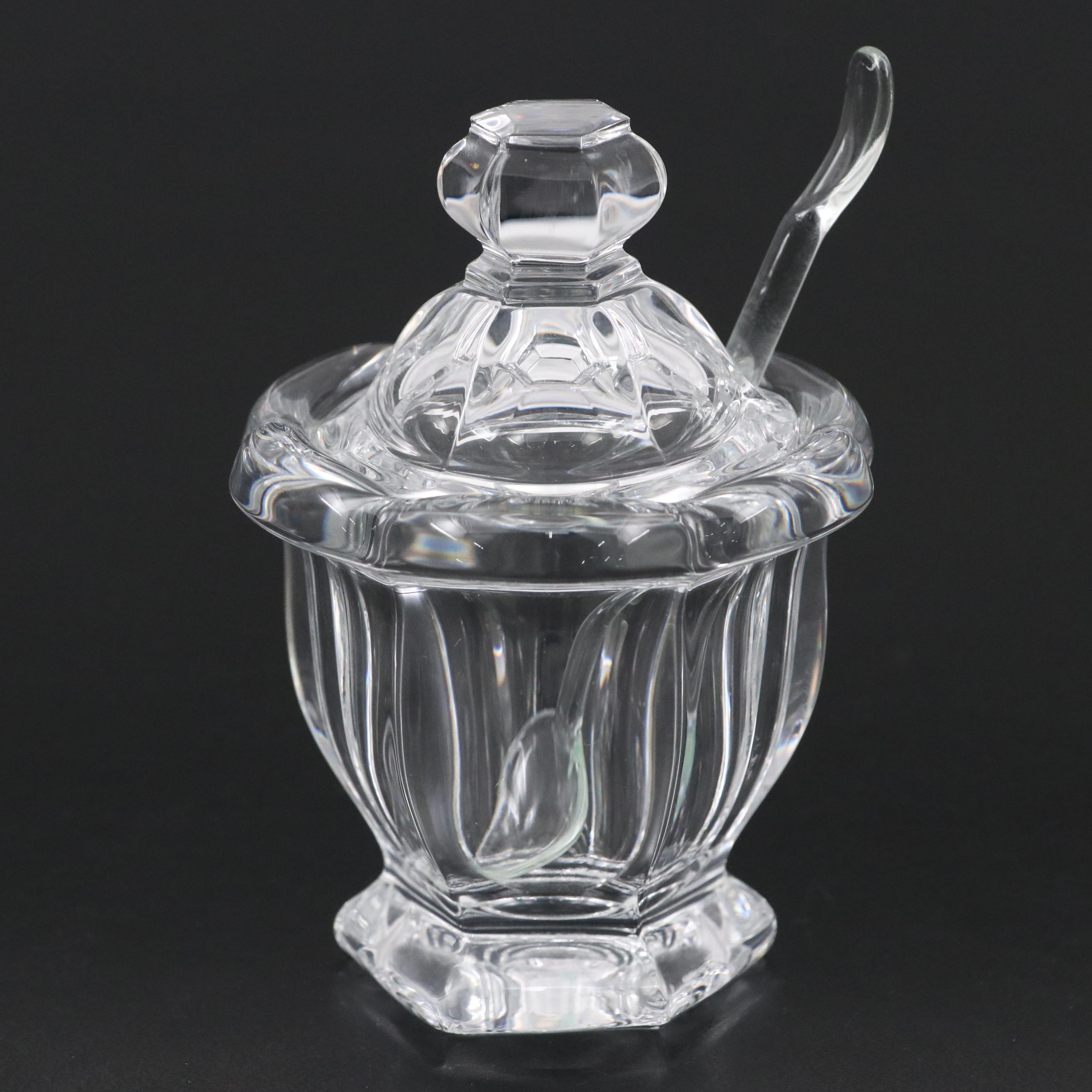 Baccarat "Bretagne" Crystal Mustard Jar with Spoon, Mid to Late 20th Century