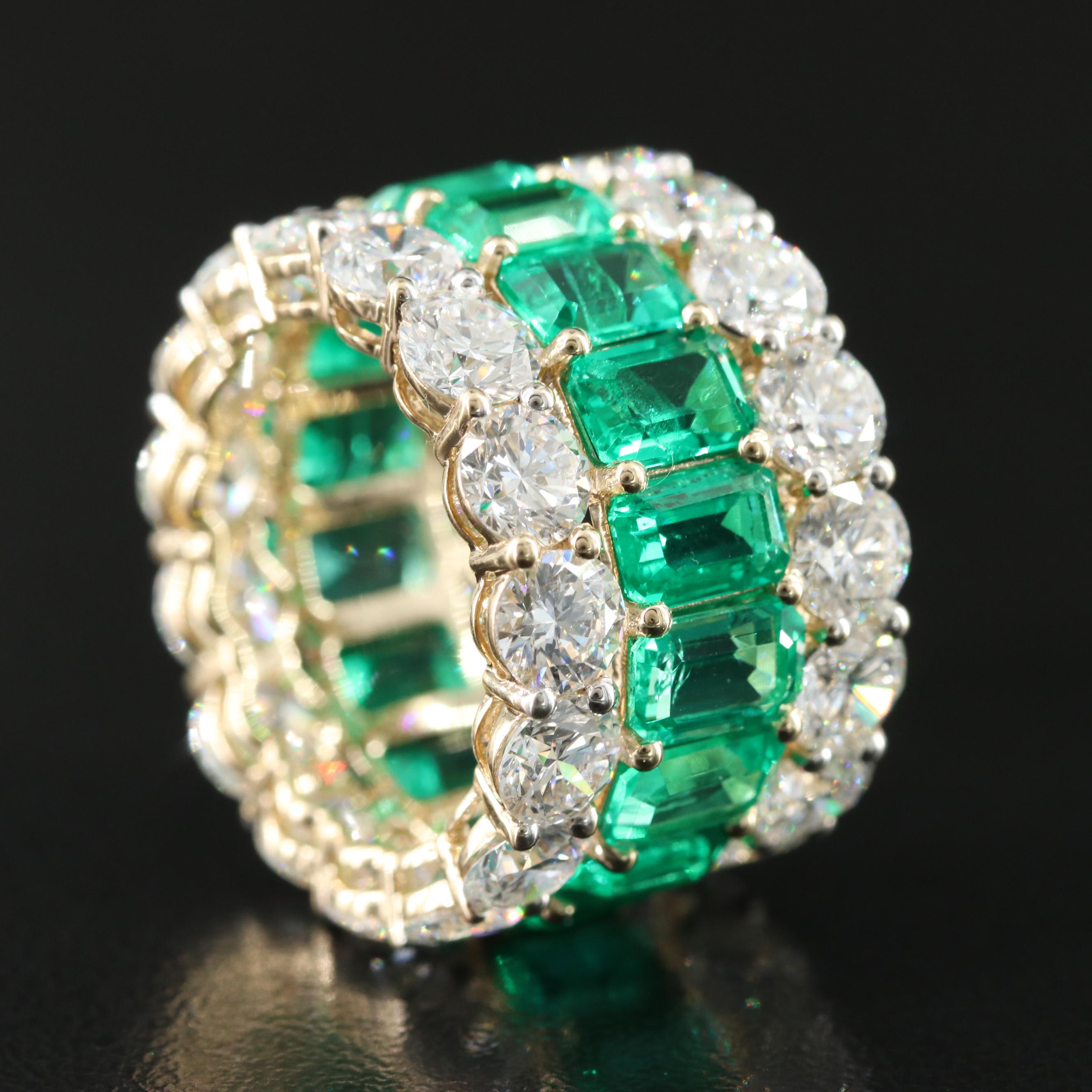 14K 10.32 CTW Lab Grown Diamond and Emerald Eternity Band
