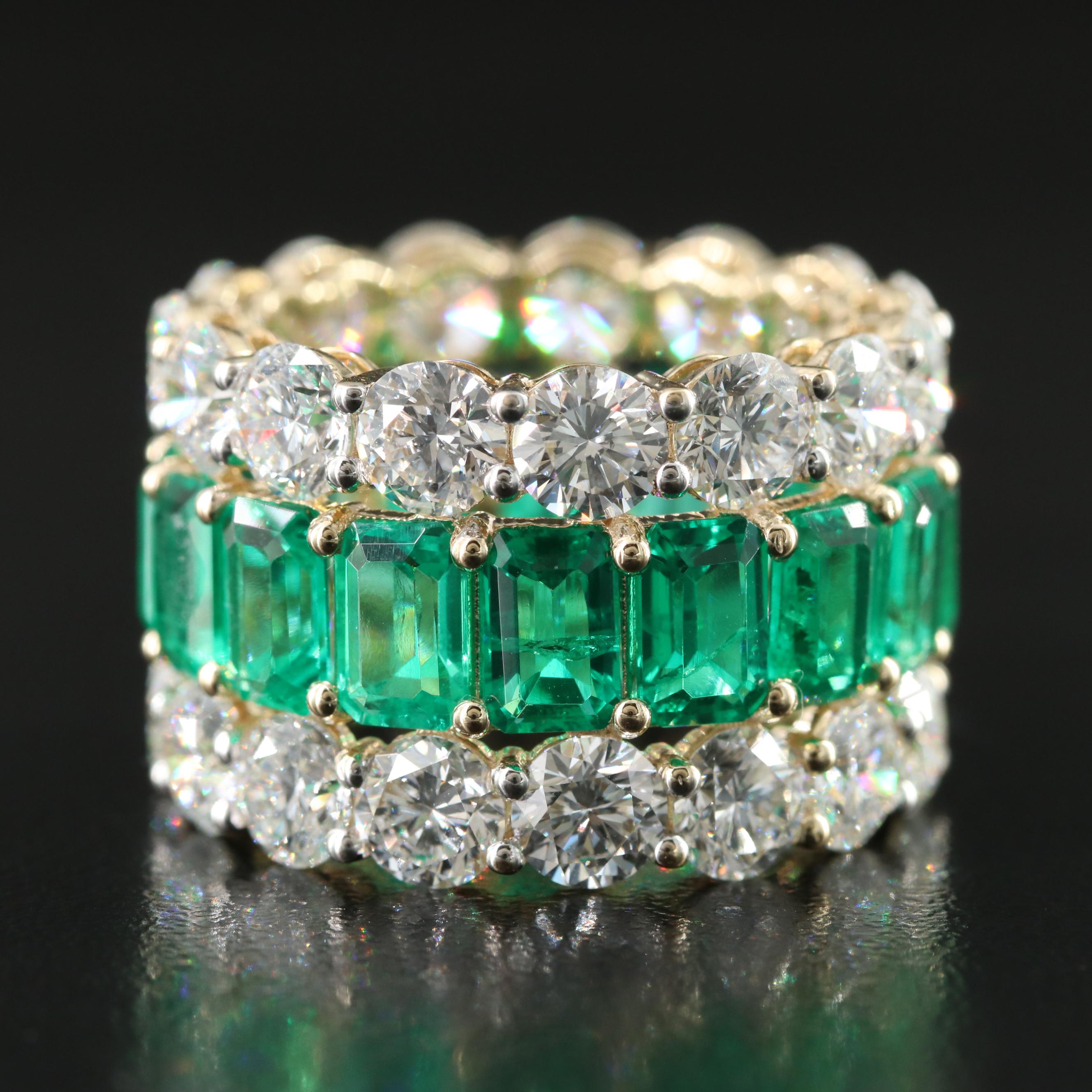 14K 10.32 CTW Lab Grown Diamond and Emerald Eternity Band