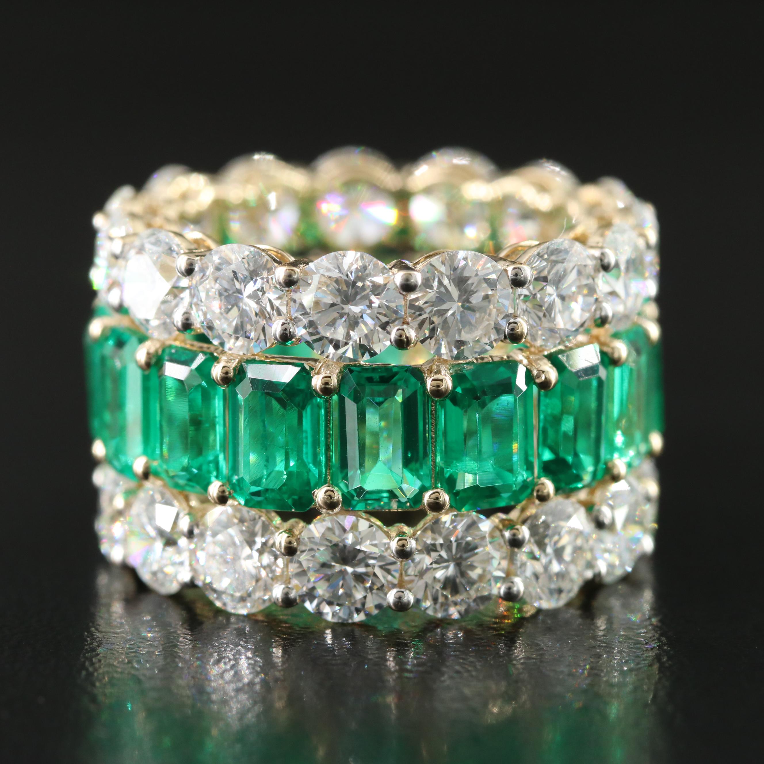 14K 10.32 CTW Lab Grown Diamond and Emerald Eternity Band