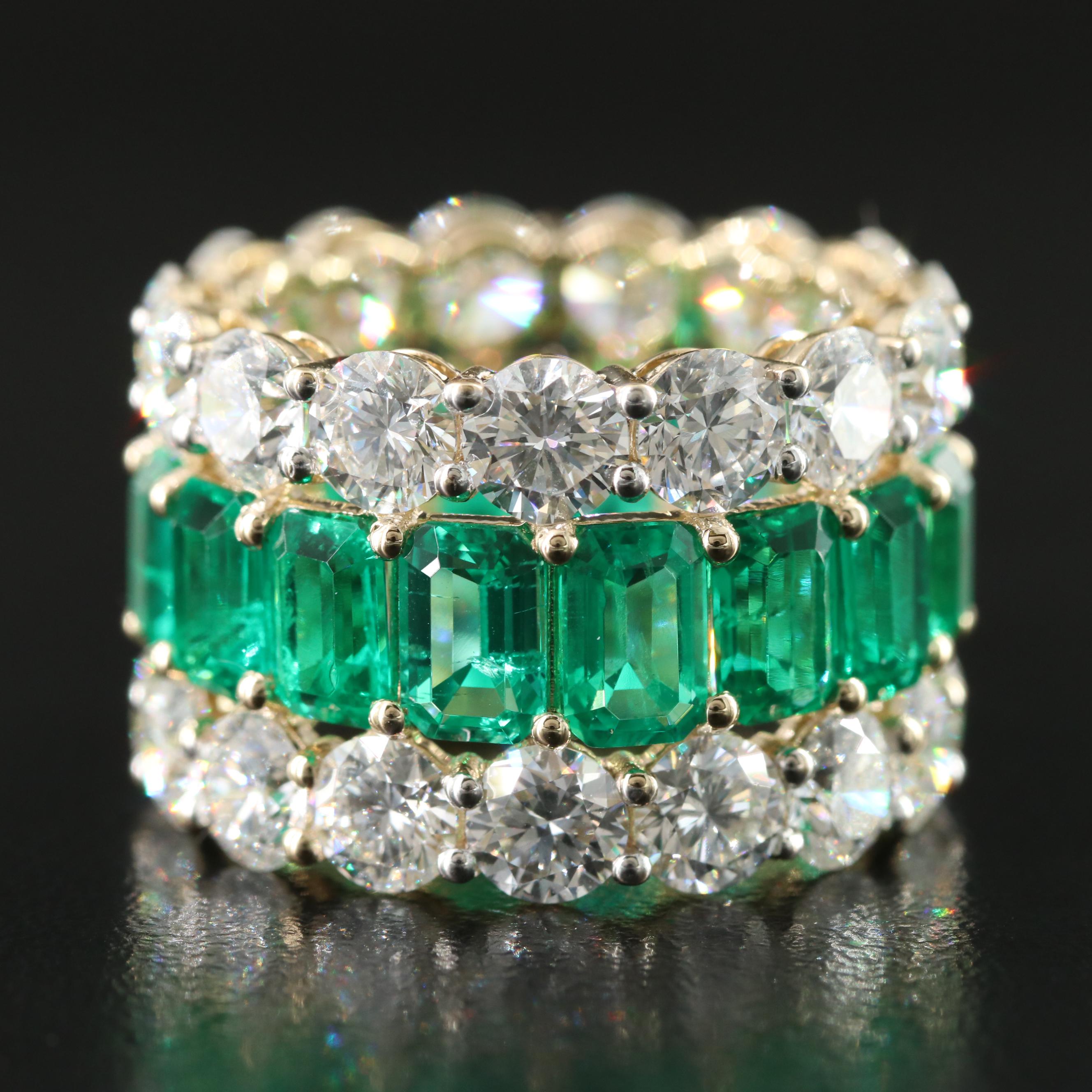 14K 10.32 CTW Lab Grown Diamond and Emerald Eternity Band
