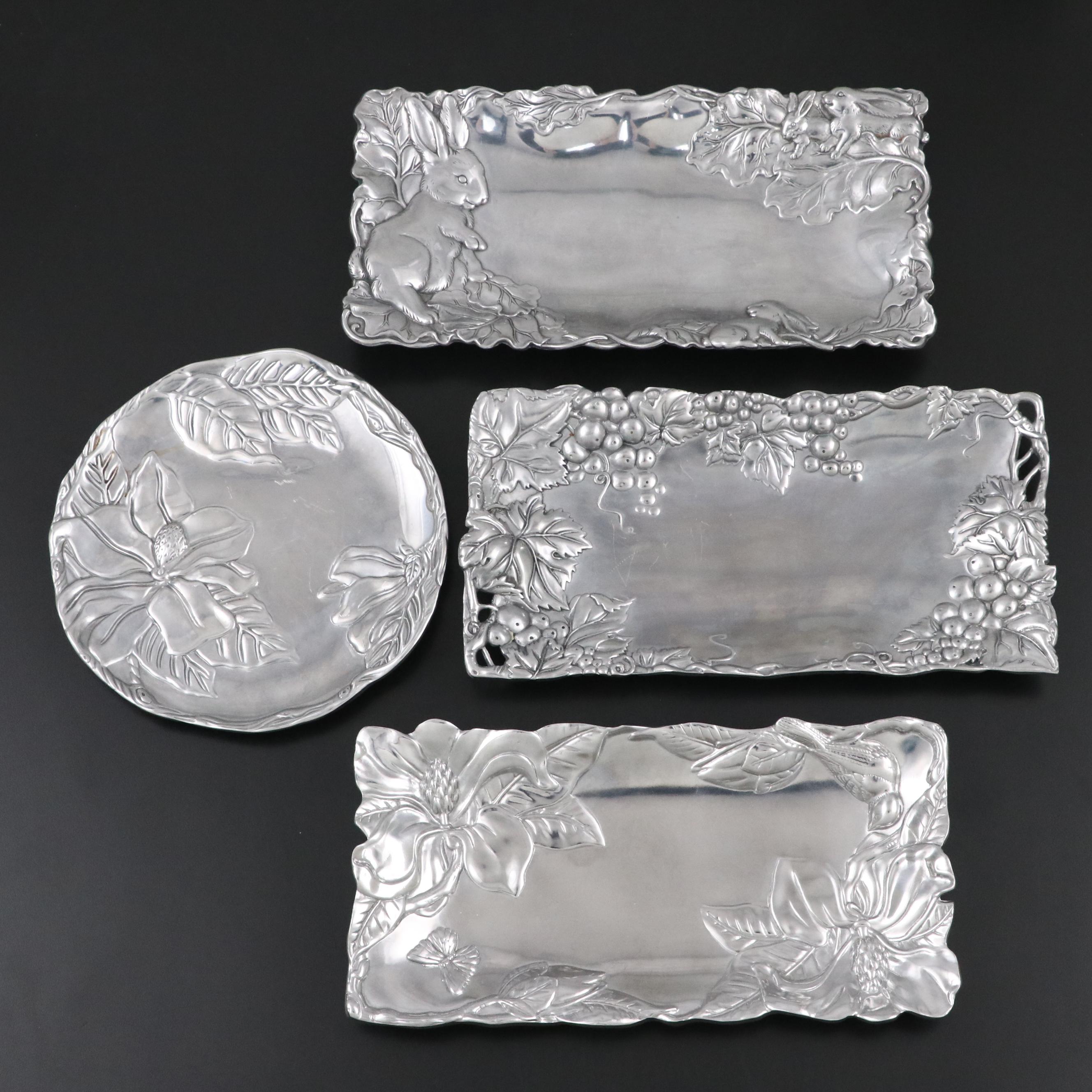 Arthur Court Rabbit, Floral and Other Aluminum Platters