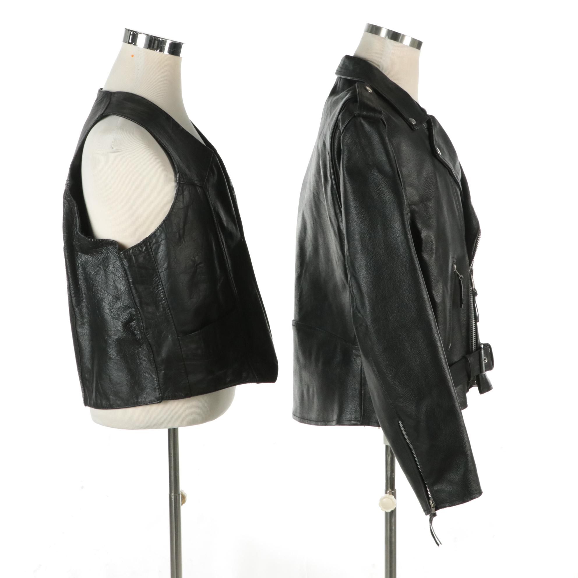 Men's MAS Leather Motorcycle Jacket and Unik Leather Patch Vest