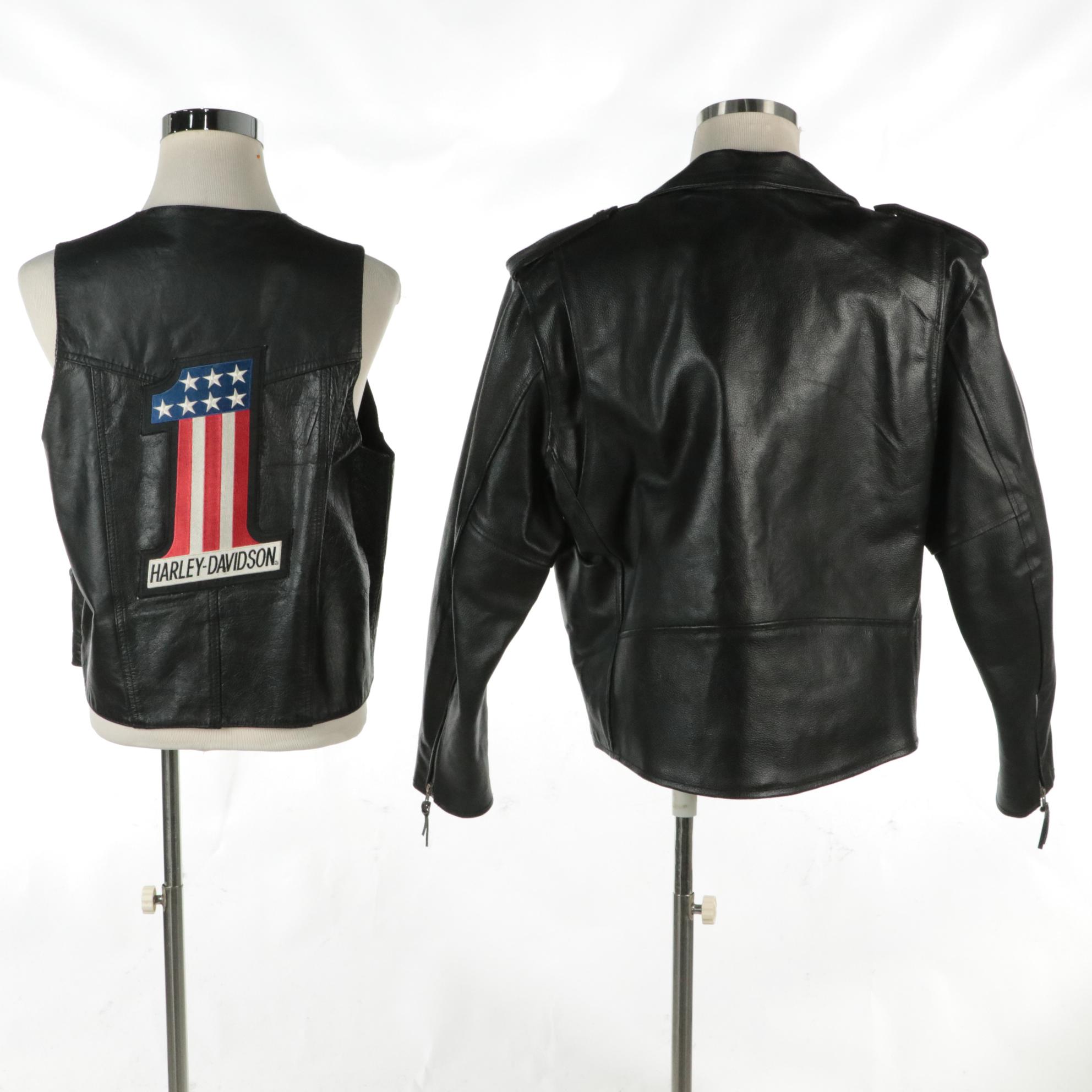 Men's MAS Leather Motorcycle Jacket and Unik Leather Patch Vest