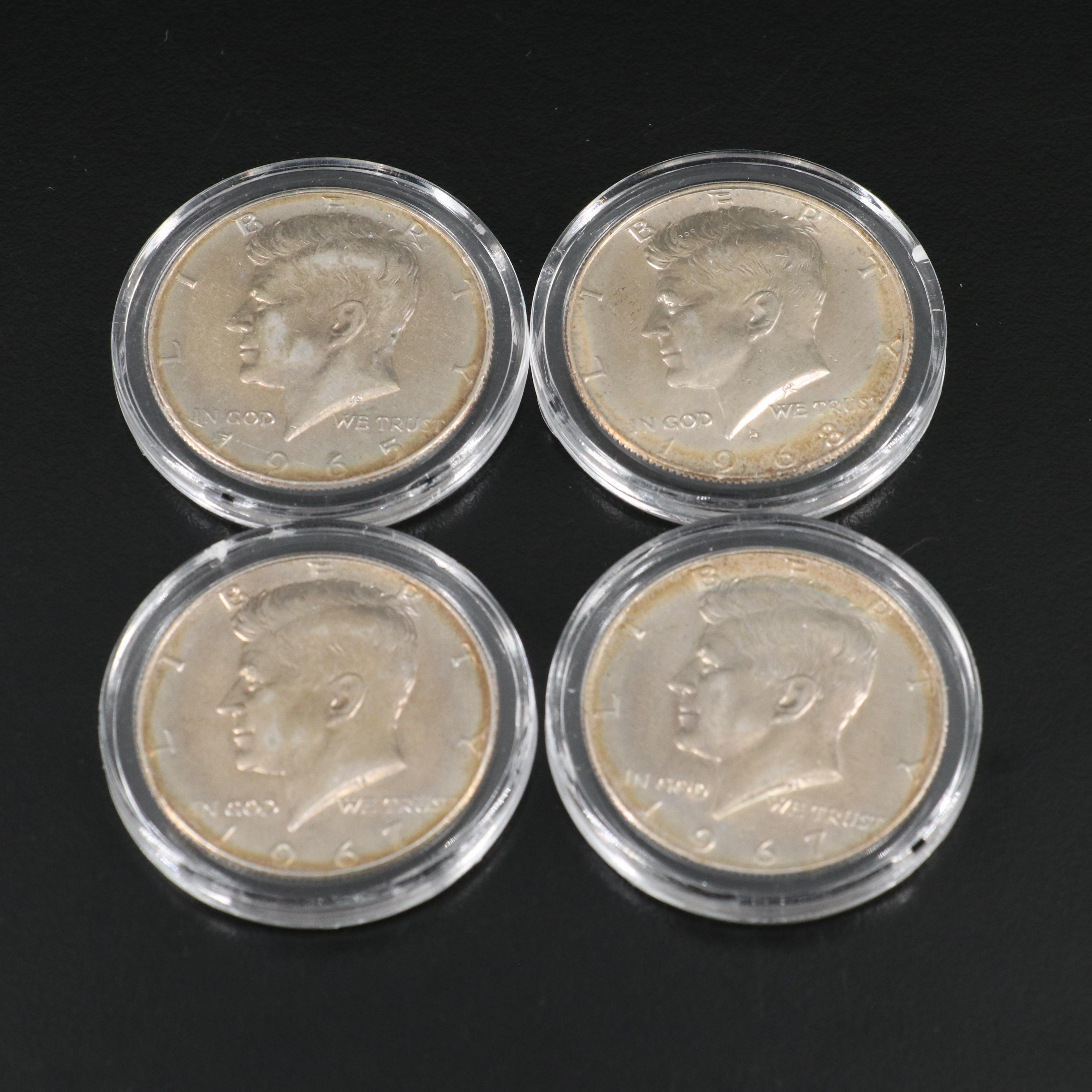 Thirteen Kennedy Half Dollars, Including Silver and Bicentennial