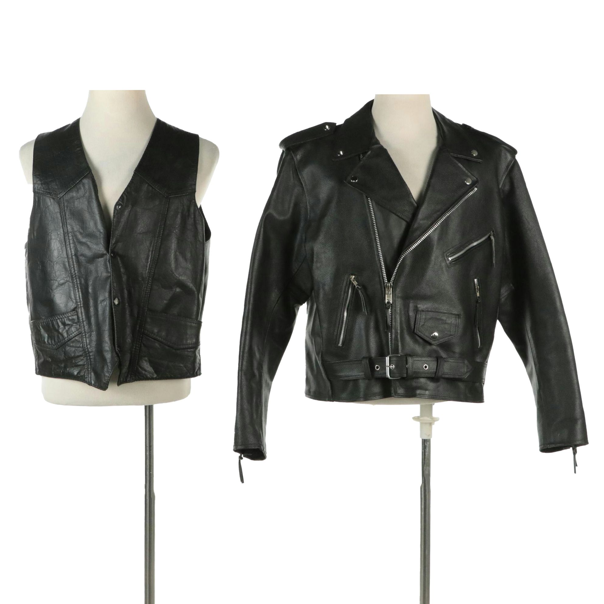 Men's MAS Leather Motorcycle Jacket and Unik Leather Patch Vest
