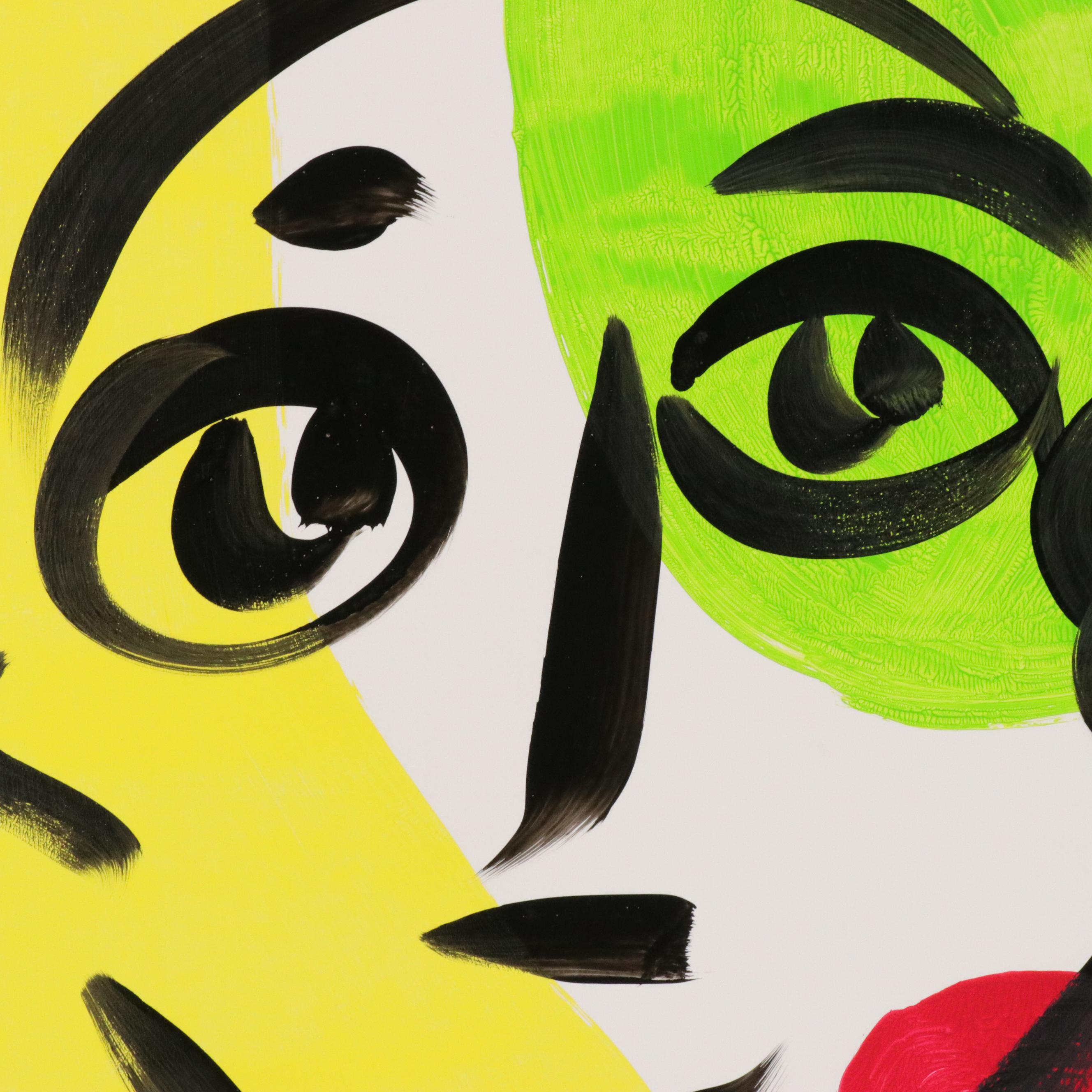 Peter Keil Abstract Acrylic Portrait Painting, Late 20th Century