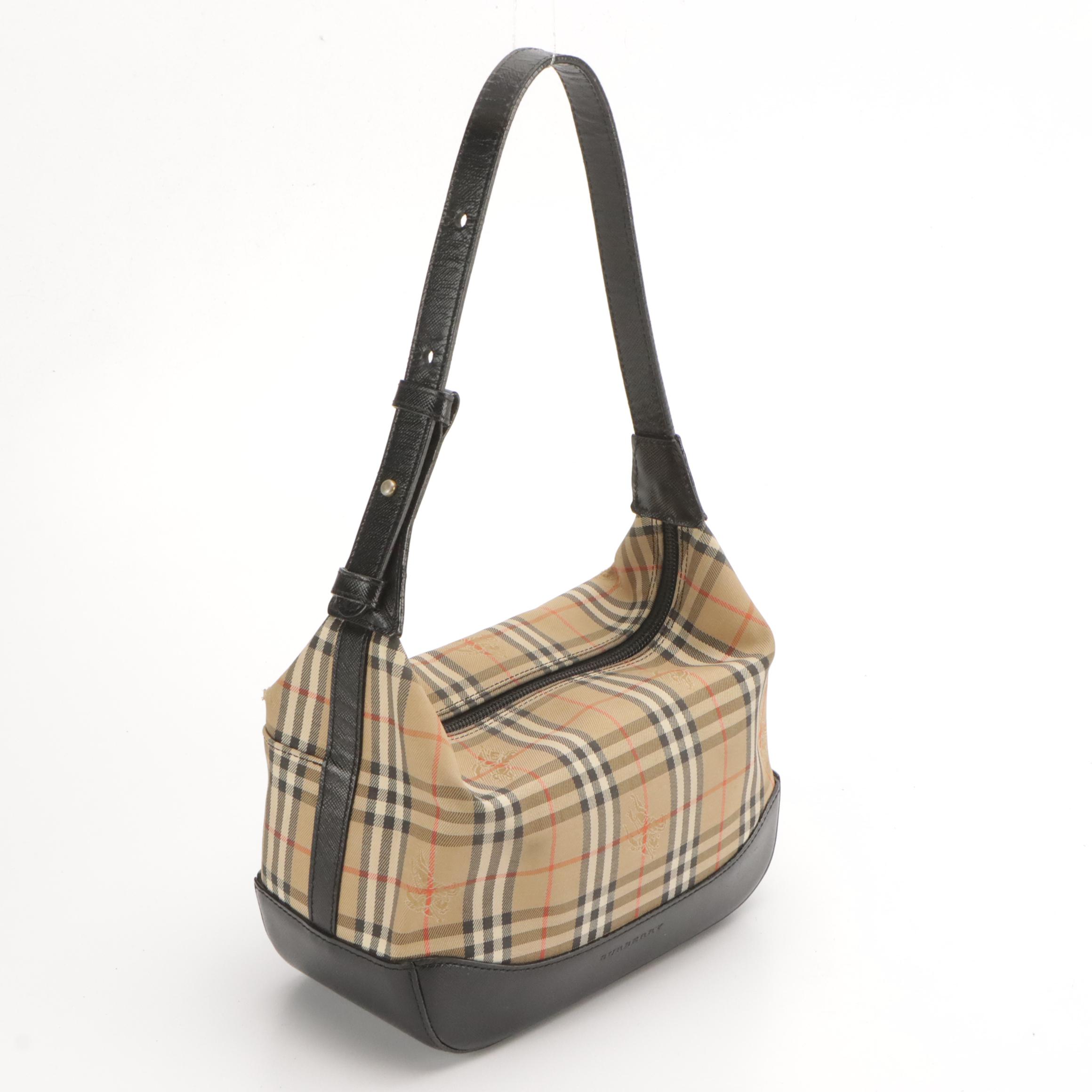 Burberry Haymarket Check Canvas Mini Shoulder Bag with Black Leather Trim