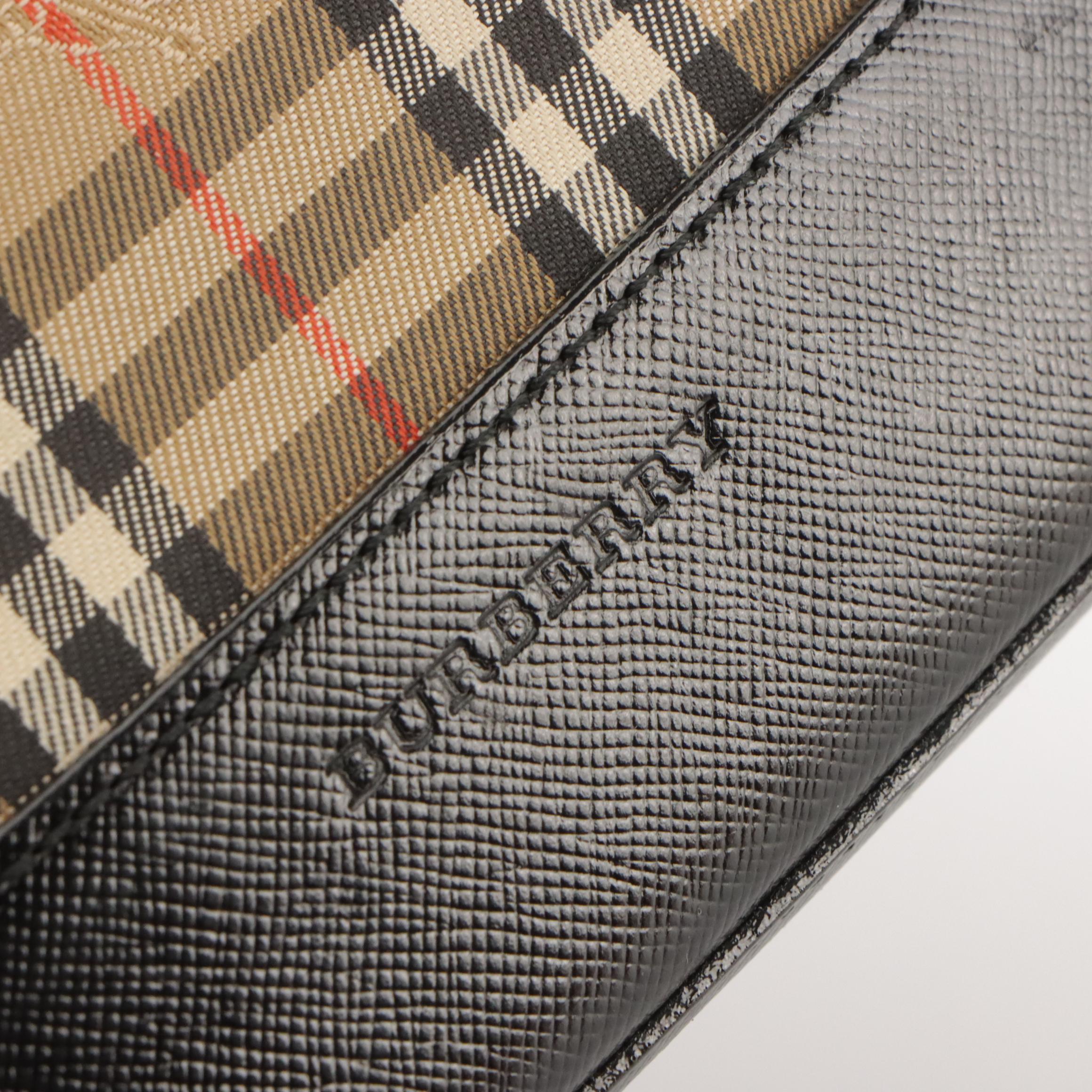 Burberry Haymarket Check Canvas Mini Shoulder Bag with Black Leather Trim