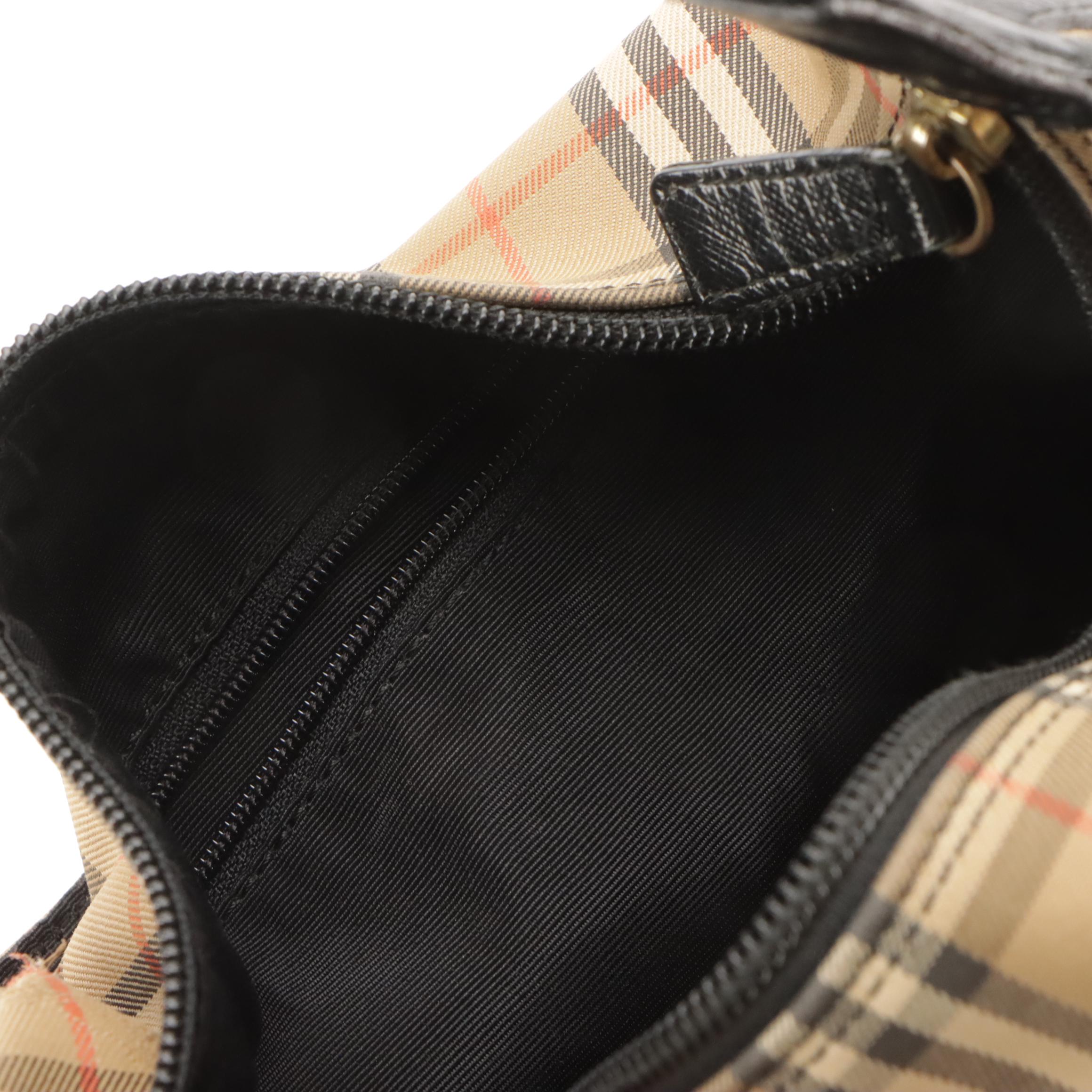 Burberry Haymarket Check Canvas Mini Shoulder Bag with Black Leather Trim