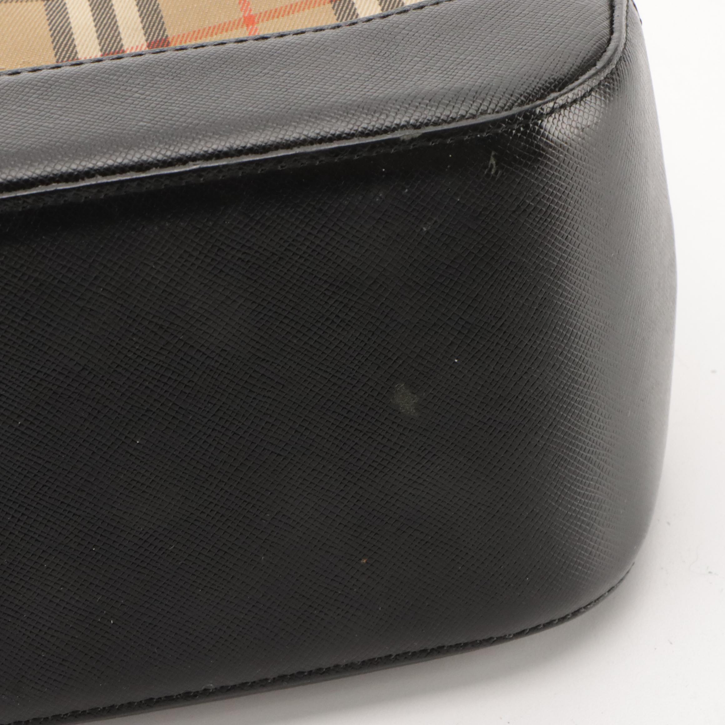 Burberry Haymarket Check Canvas Mini Shoulder Bag with Black Leather Trim