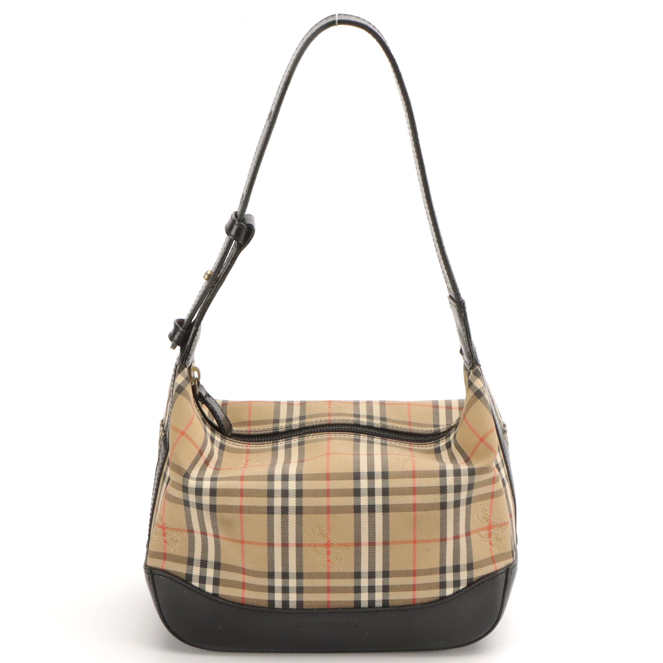 Burberry Haymarket Check Canvas Mini Shoulder Bag with Black Leather Trim