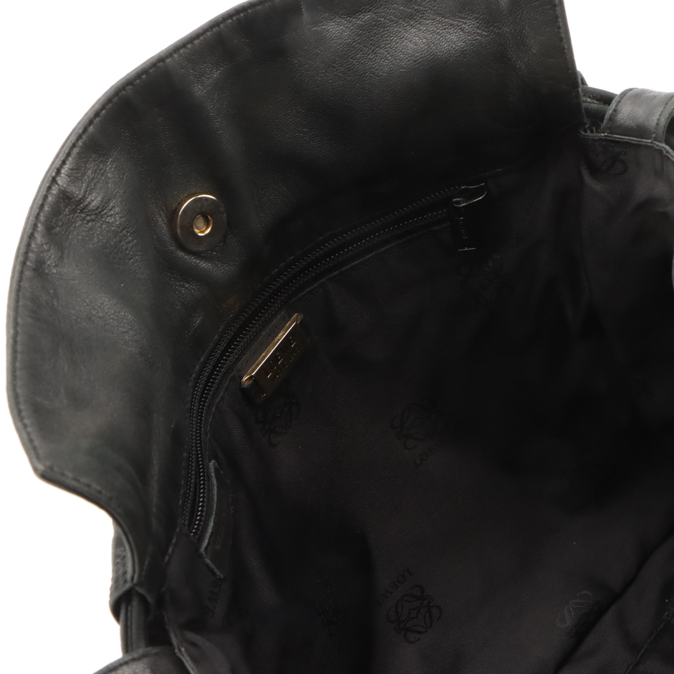 Loewe Black Lambskin Leather Drawstring Shoulder Bag