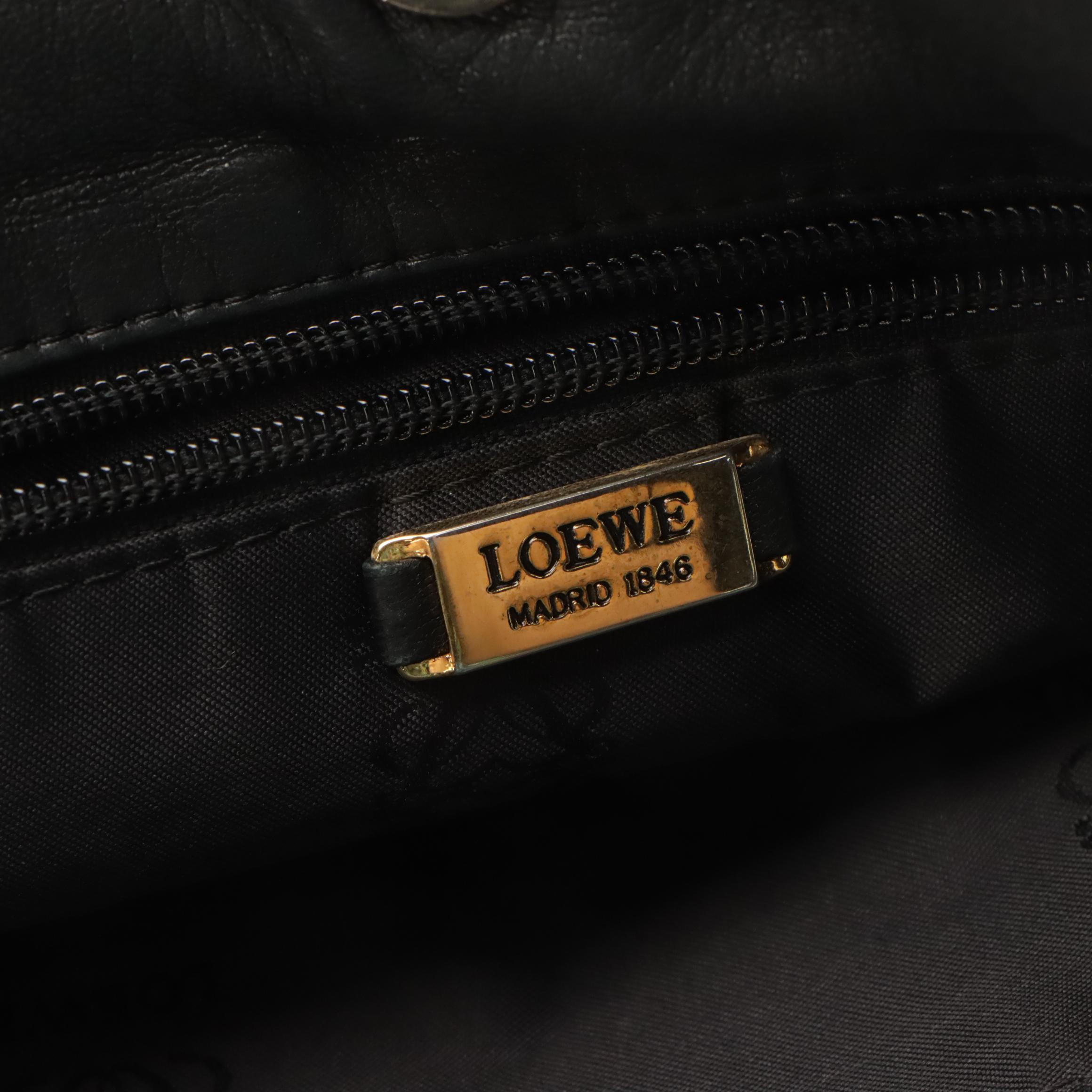 Loewe Black Lambskin Leather Drawstring Shoulder Bag