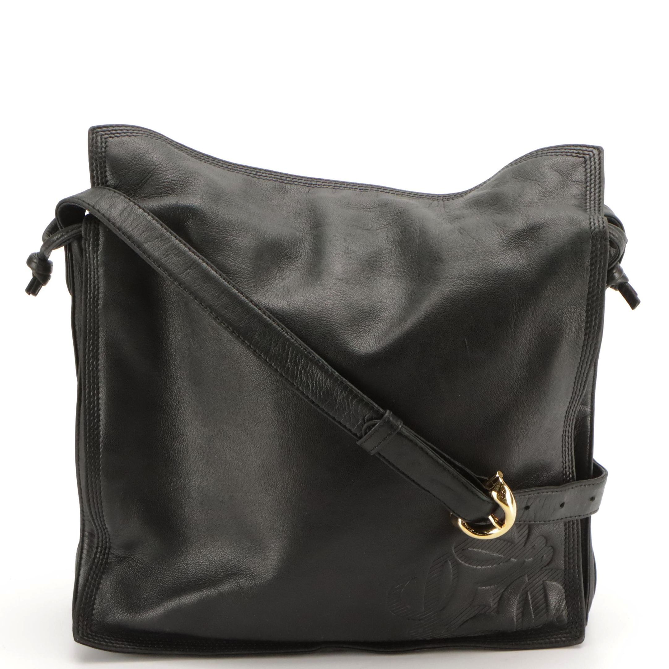 Loewe Black Lambskin Leather Drawstring Shoulder Bag