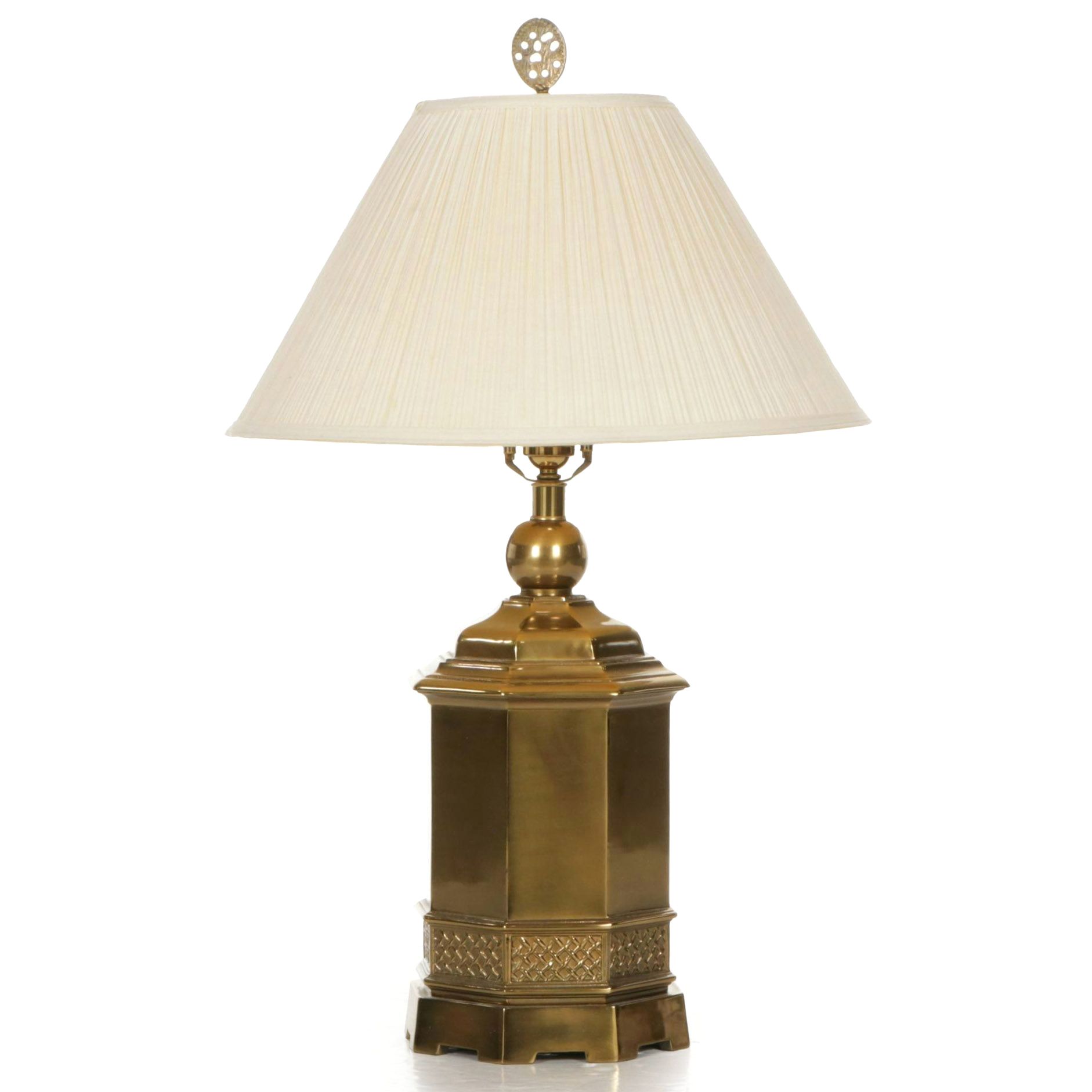 Ethan Allen Chinese Brass Tea Canister Table Lamp with Ruffled Shade