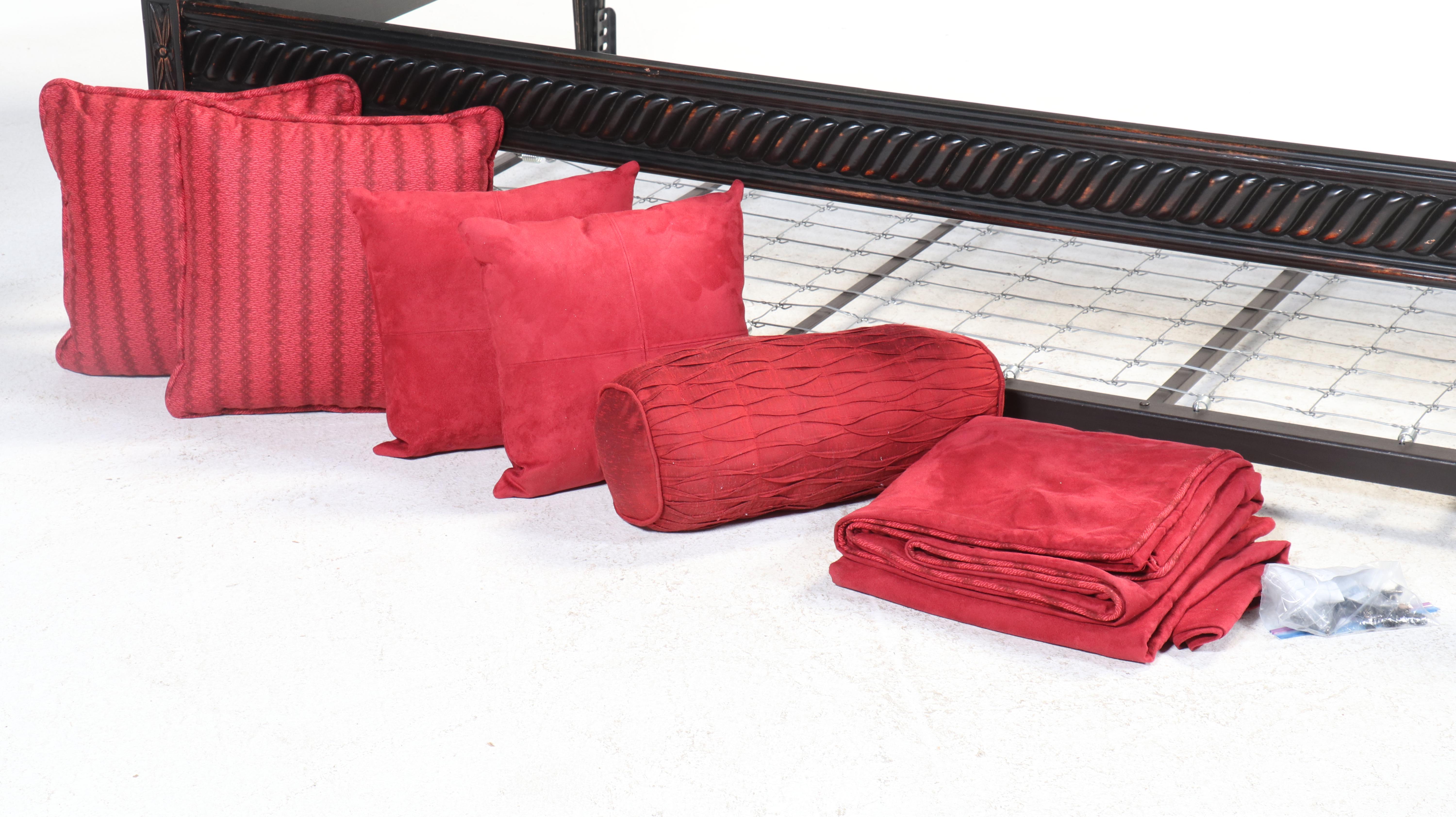 Painted Wood and Cane Daybed Frame with Throw Pillows