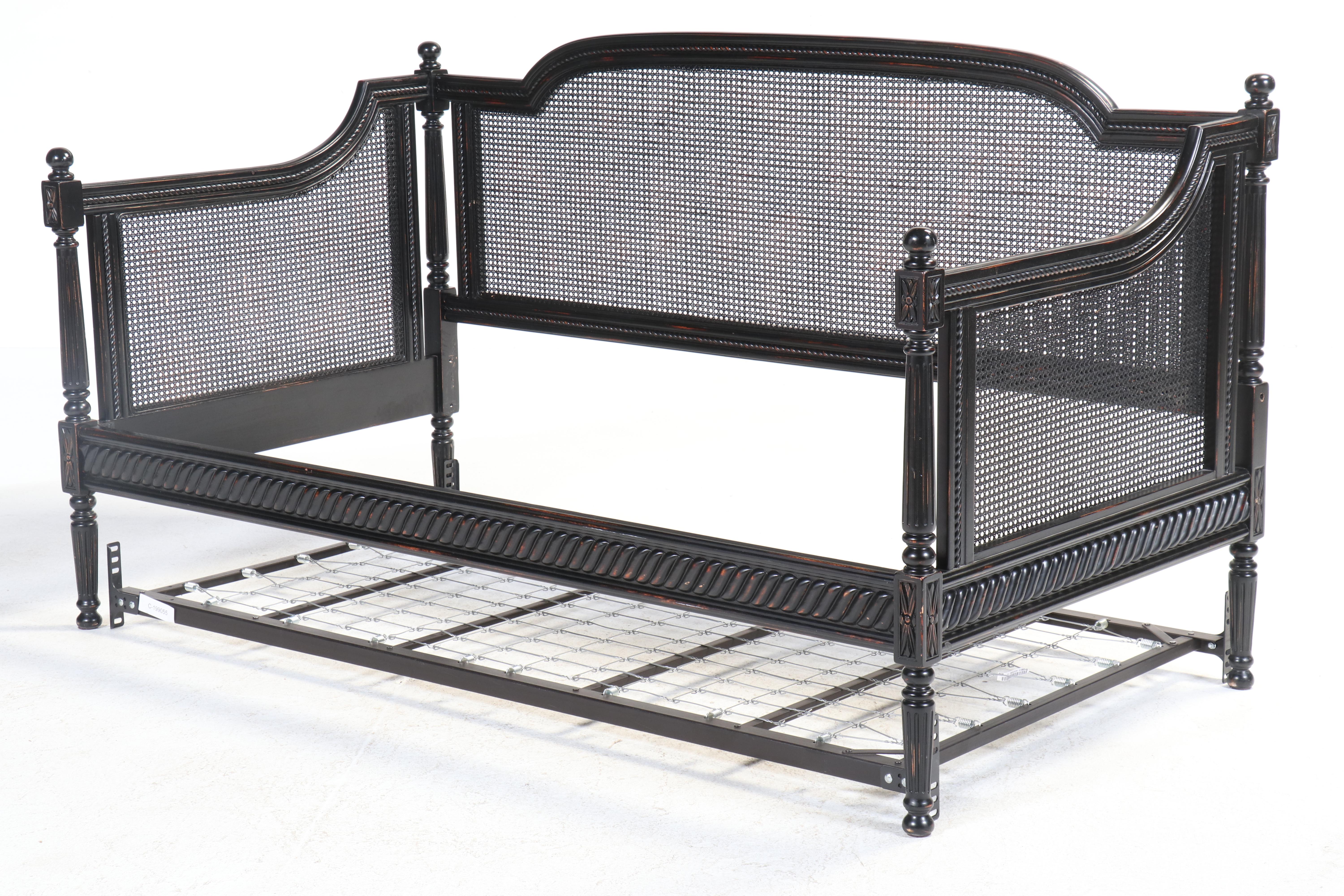 Painted Wood and Cane Daybed Frame with Throw Pillows