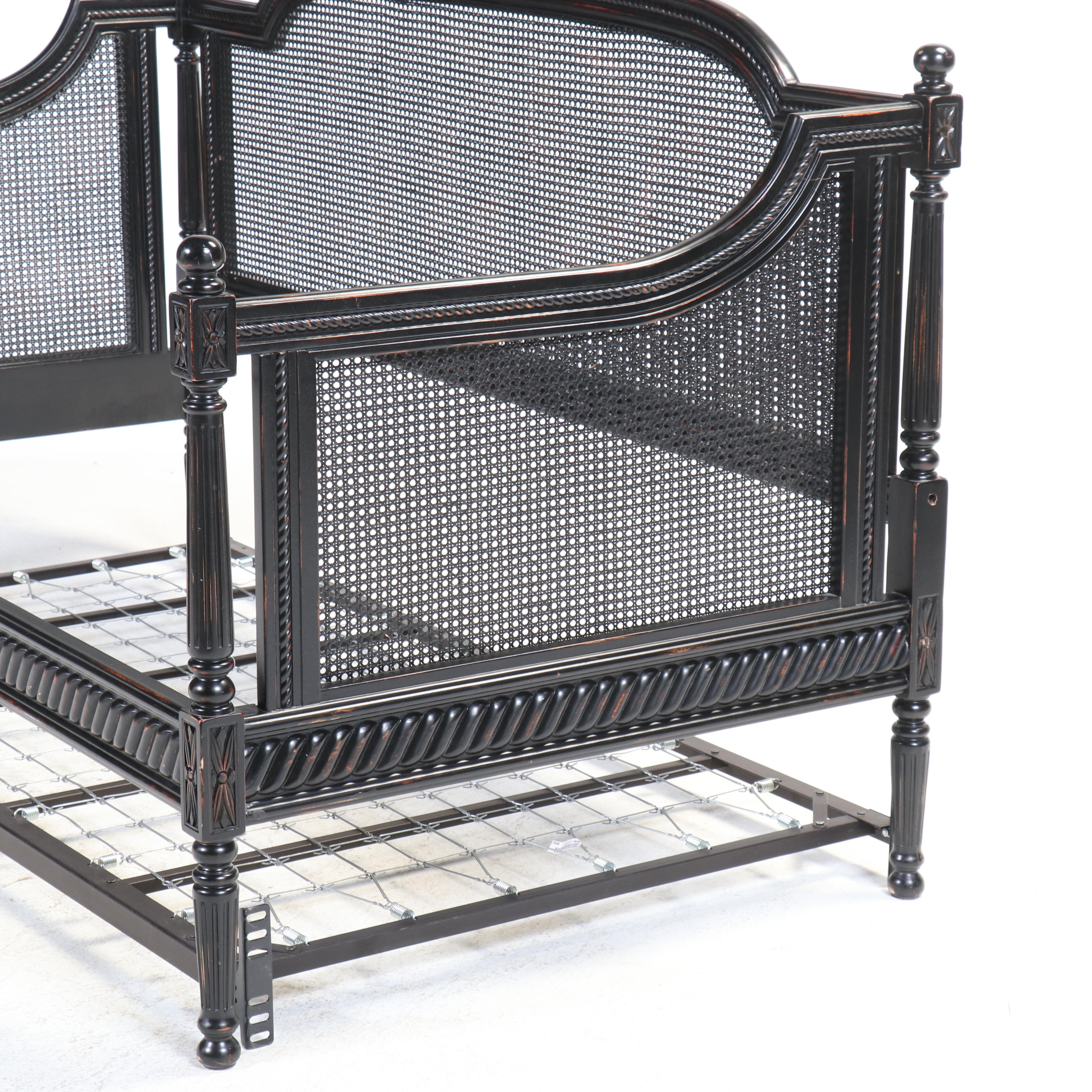 Painted Wood and Cane Daybed Frame with Throw Pillows