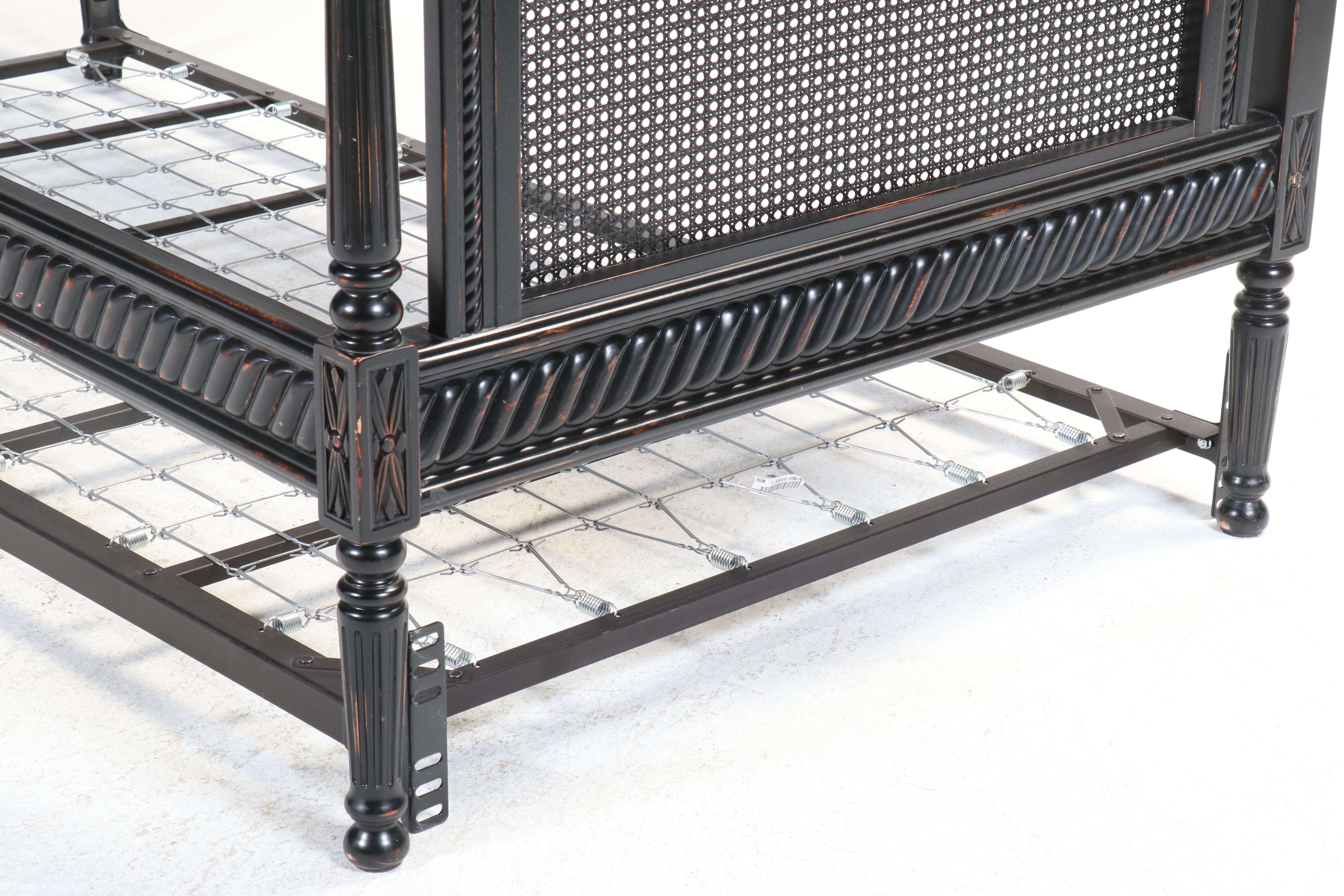 Painted Wood and Cane Daybed Frame with Throw Pillows