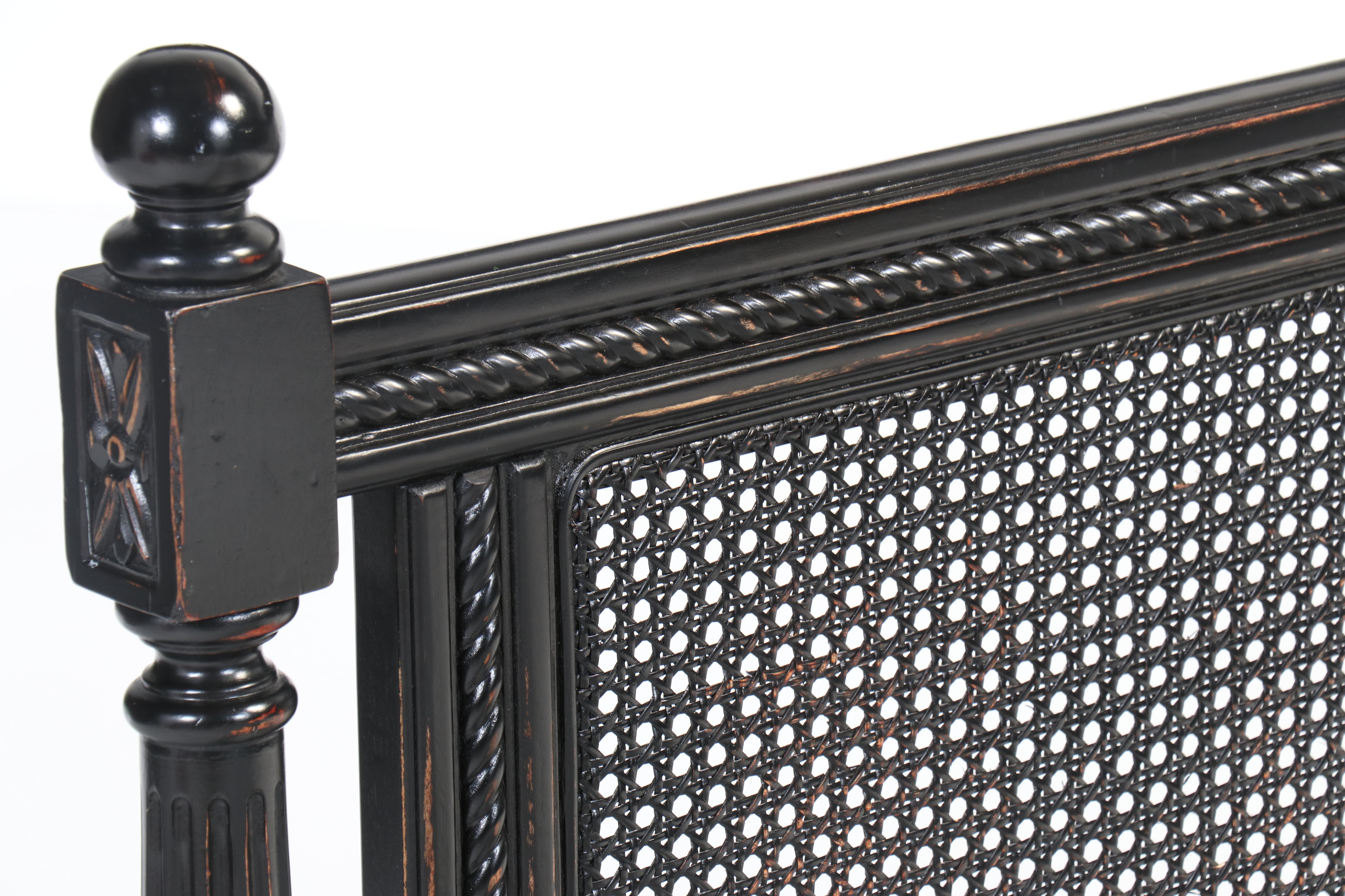 Painted Wood and Cane Daybed Frame with Throw Pillows