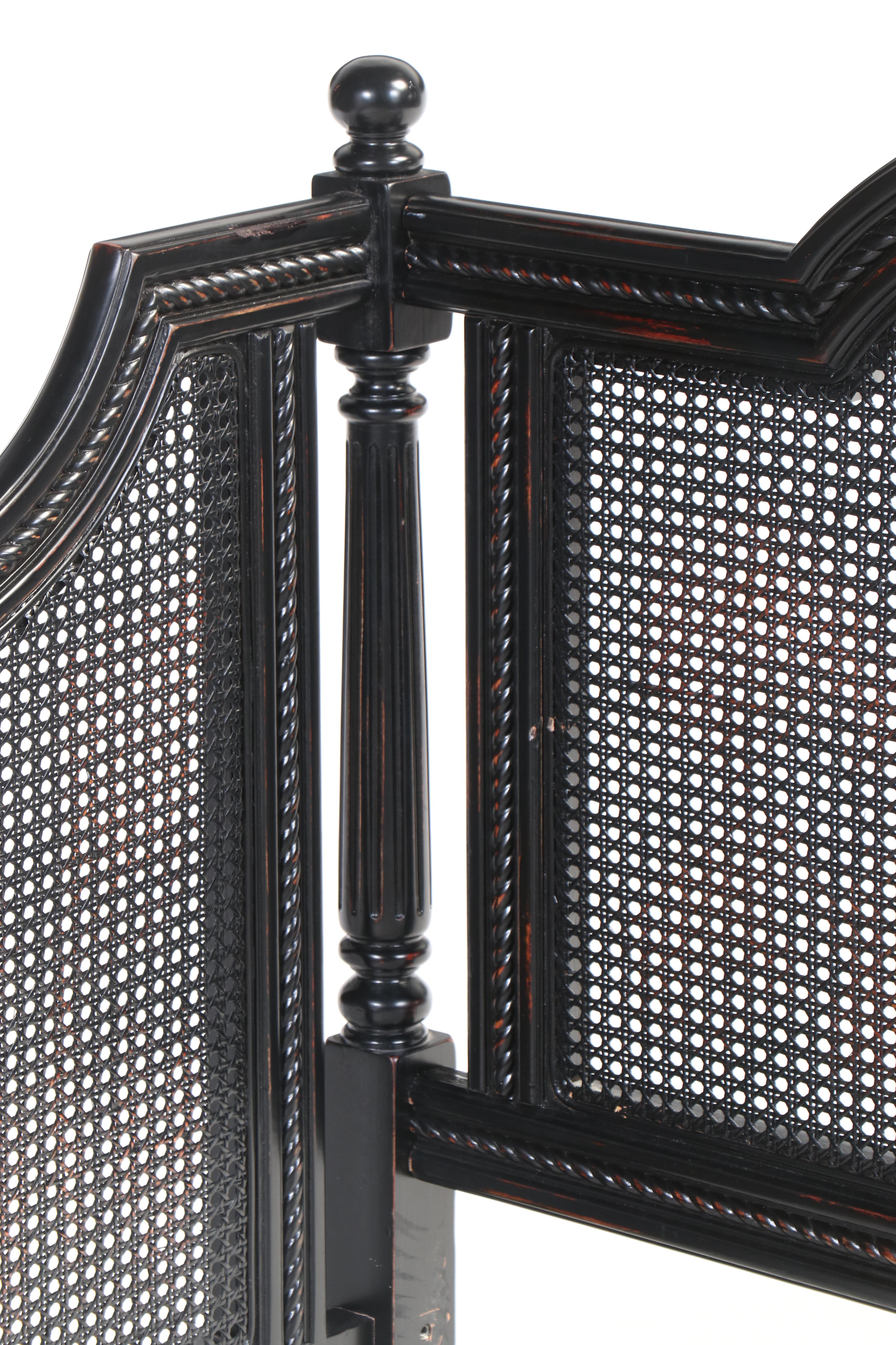 Painted Wood and Cane Daybed Frame with Throw Pillows