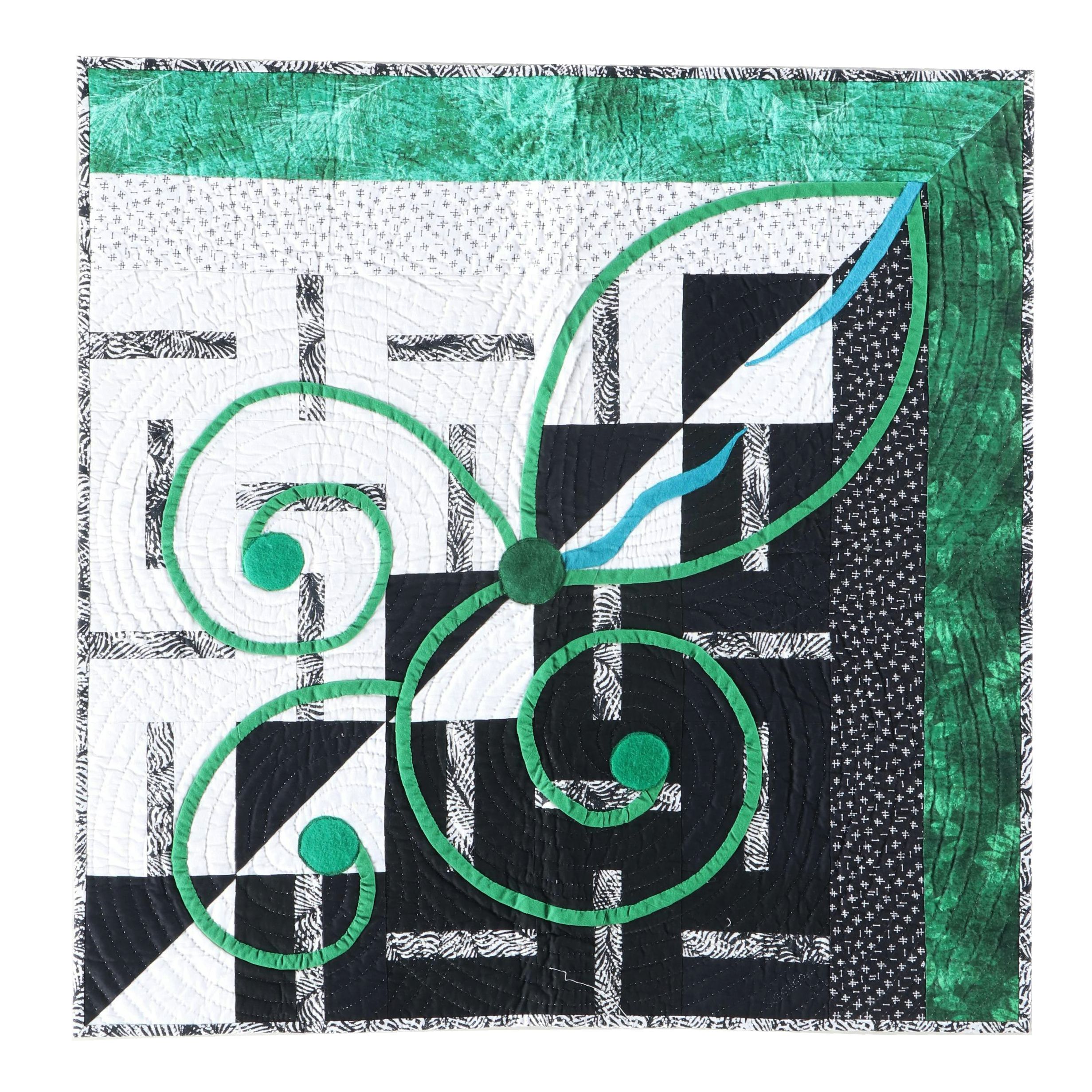 Cacilda Meier Handmade Artisan Quilt "Green Goddess"