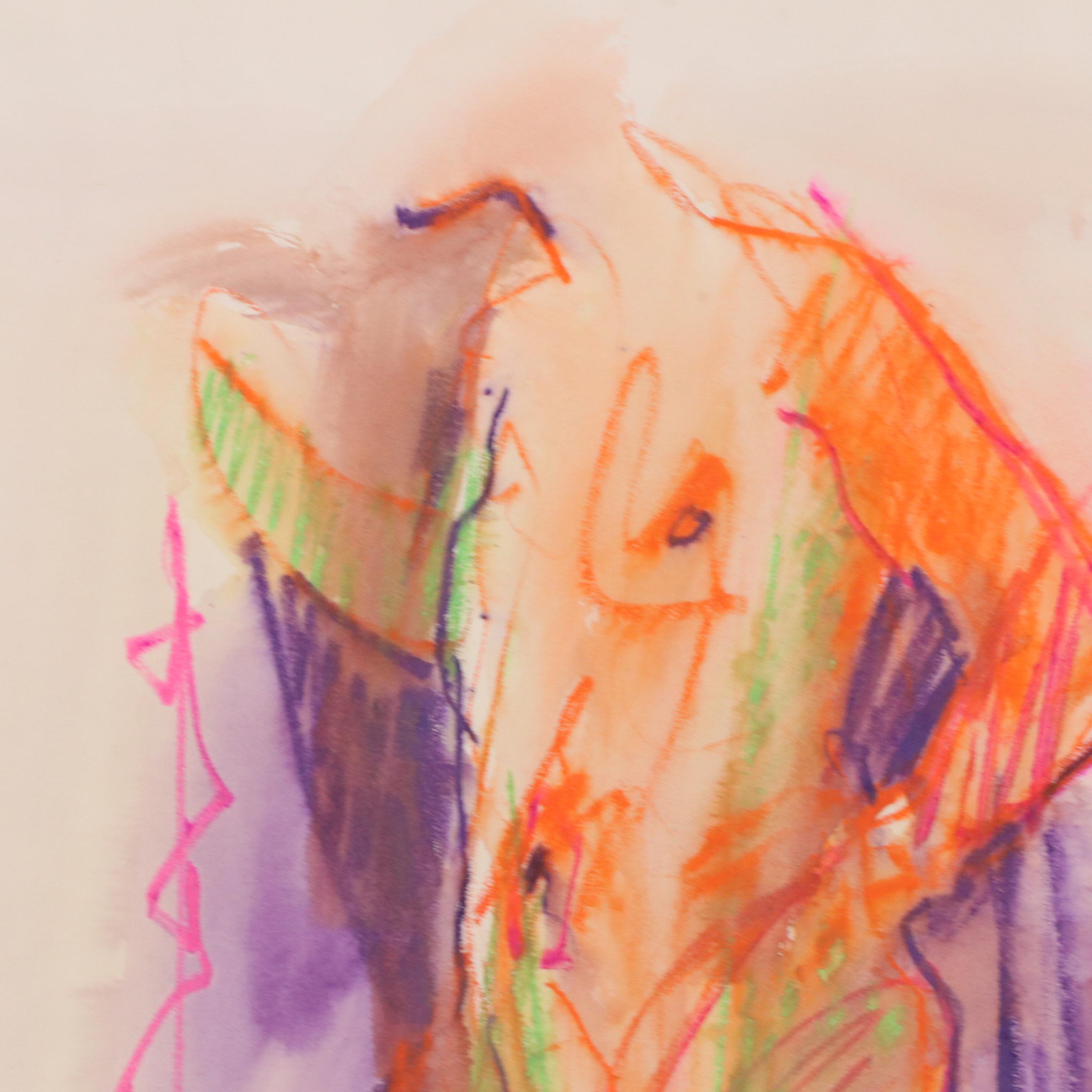 Jack Meanwell Watercolor and Oil Pastel Drawing: Modern Figural, Late 20th C.