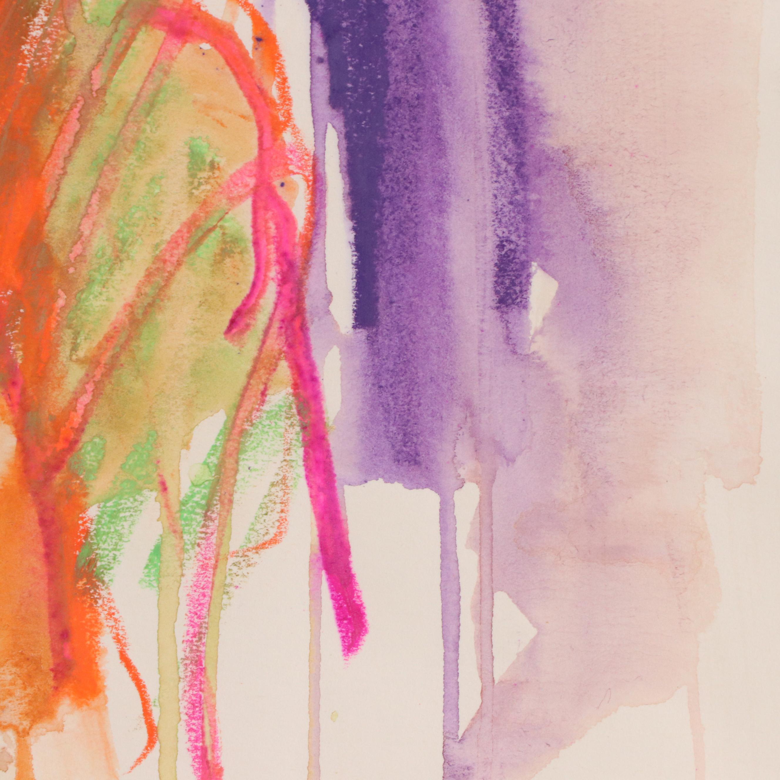 Jack Meanwell Watercolor and Oil Pastel Drawing: Modern Figural, Late 20th C.