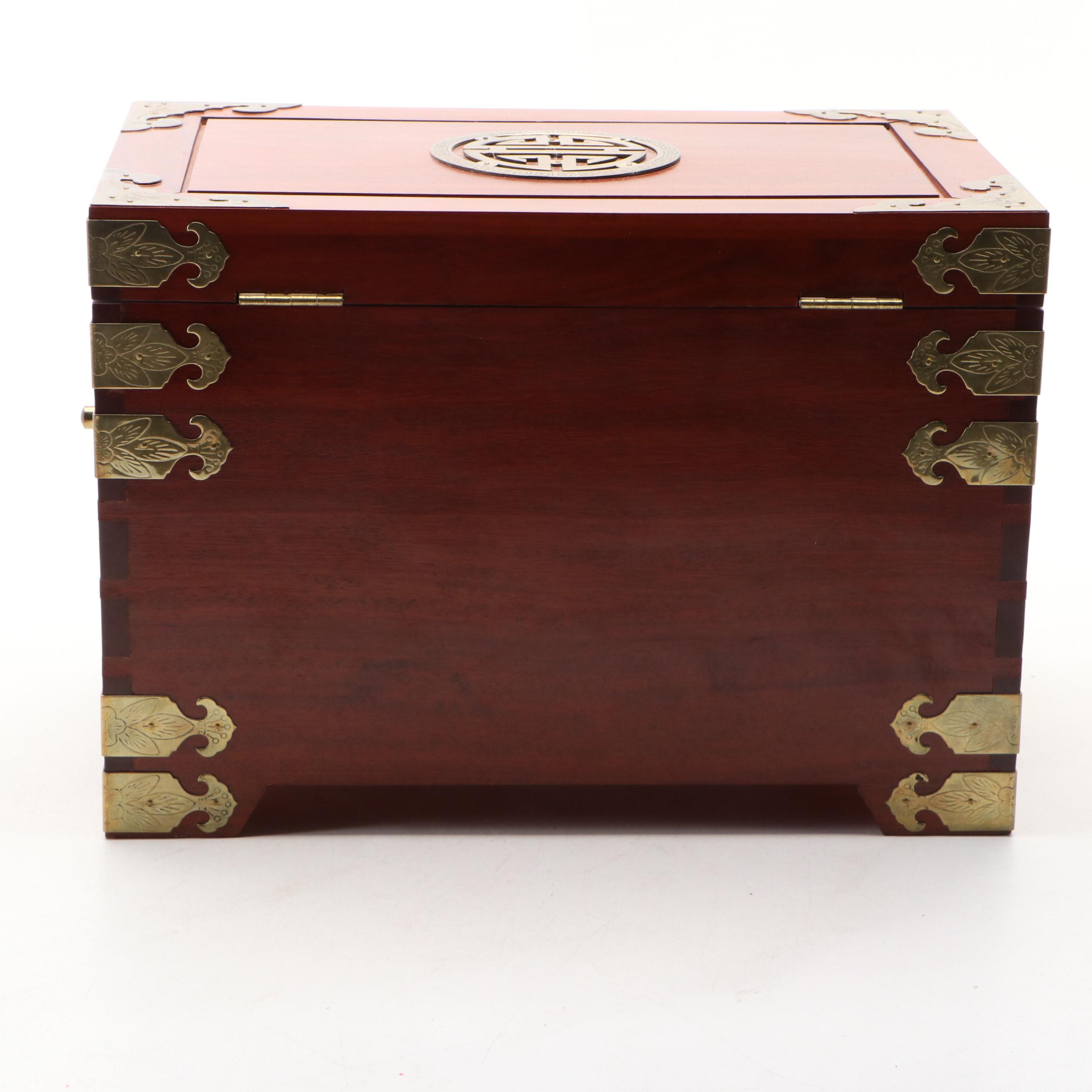 Chinese Style Brass Mounted Wooden Jewelry Box