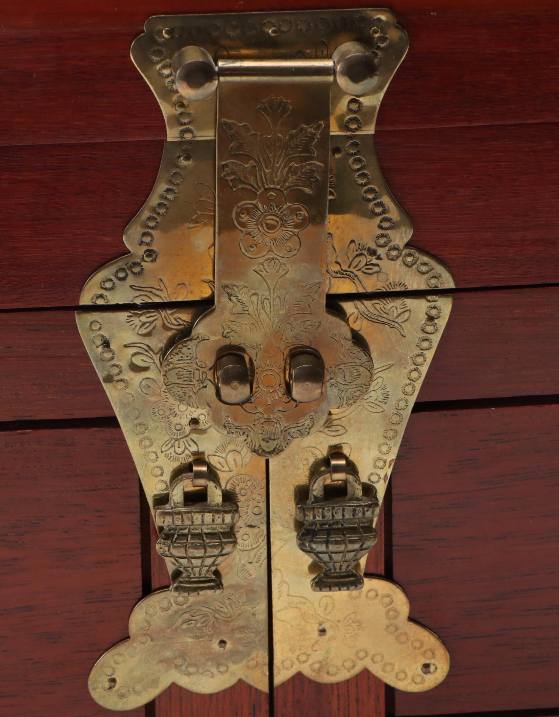 Chinese Style Brass Mounted Wooden Jewelry Box