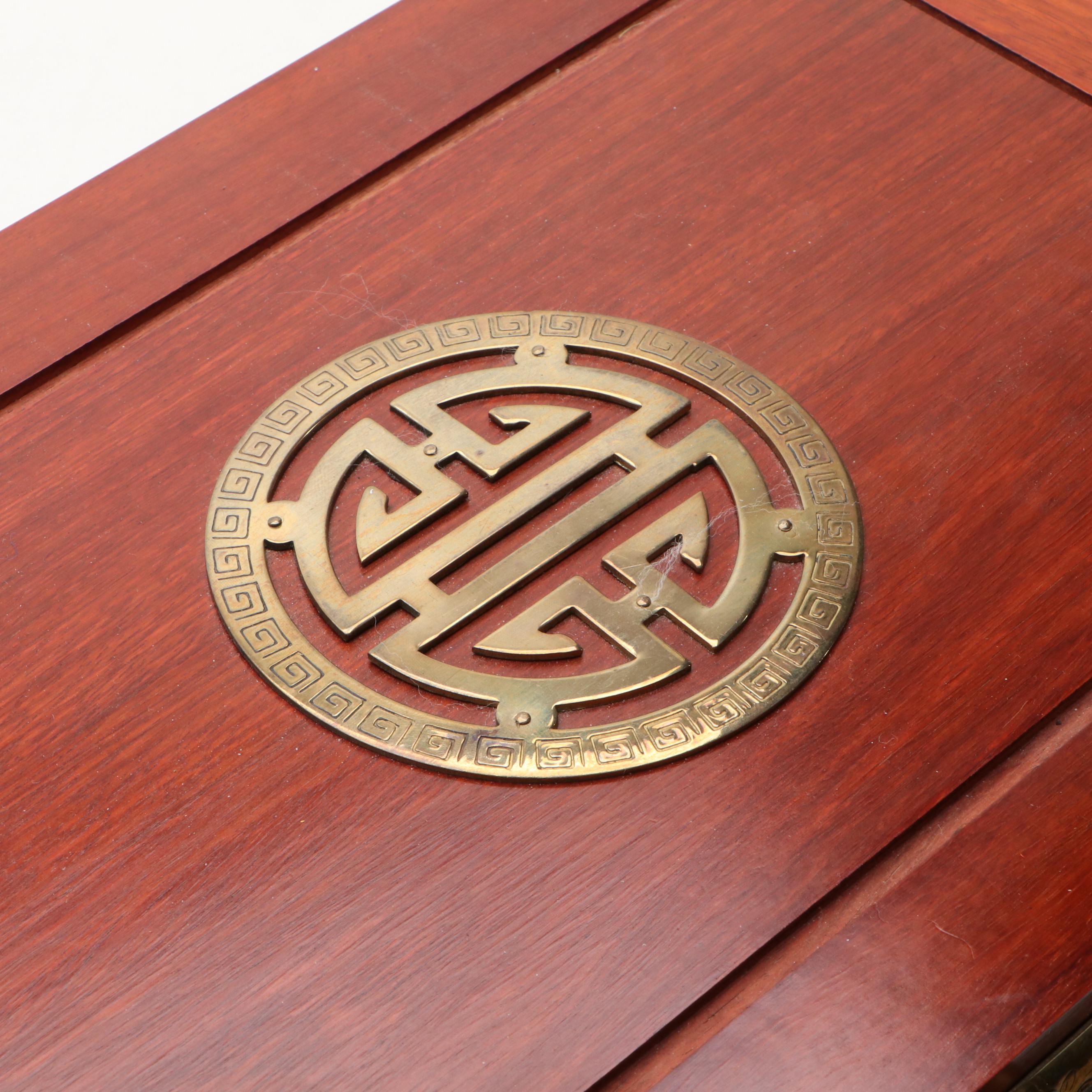 Chinese Style Brass Mounted Wooden Jewelry Box