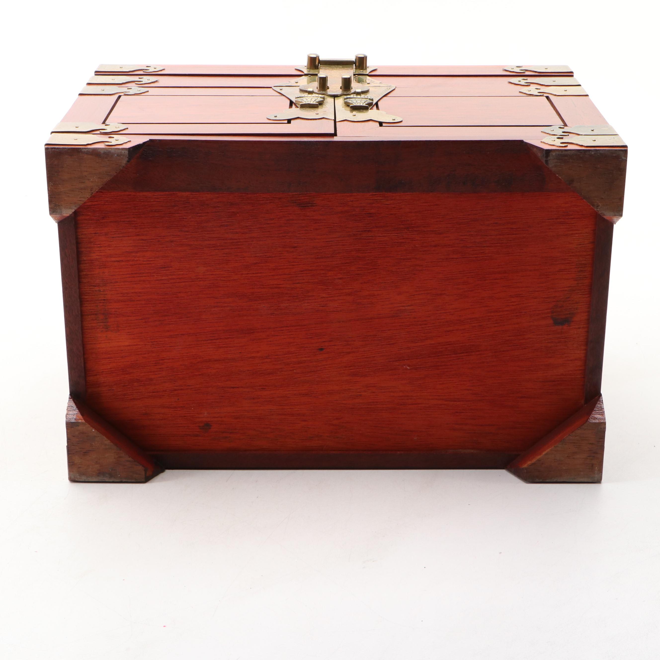 Chinese Style Brass Mounted Wooden Jewelry Box