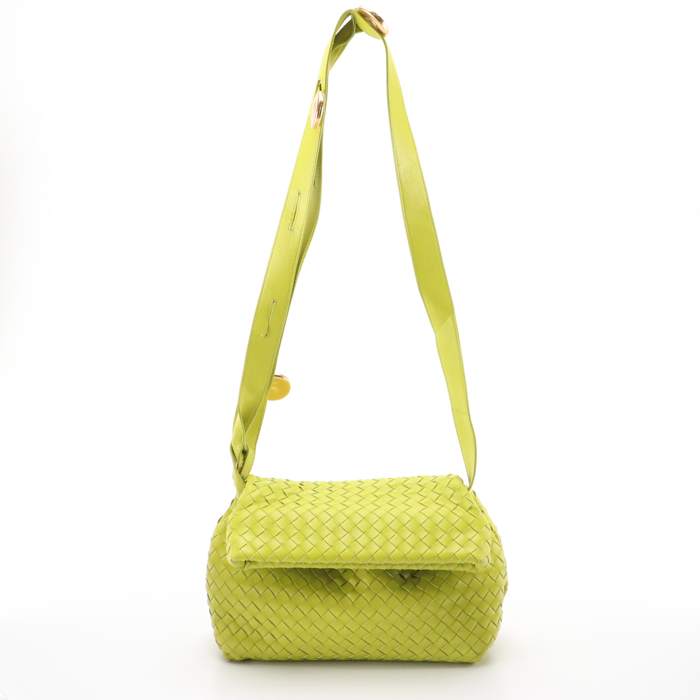 Bottega Veneta The Fold Crossbody Bag in Lime Green Intrecciato Leather