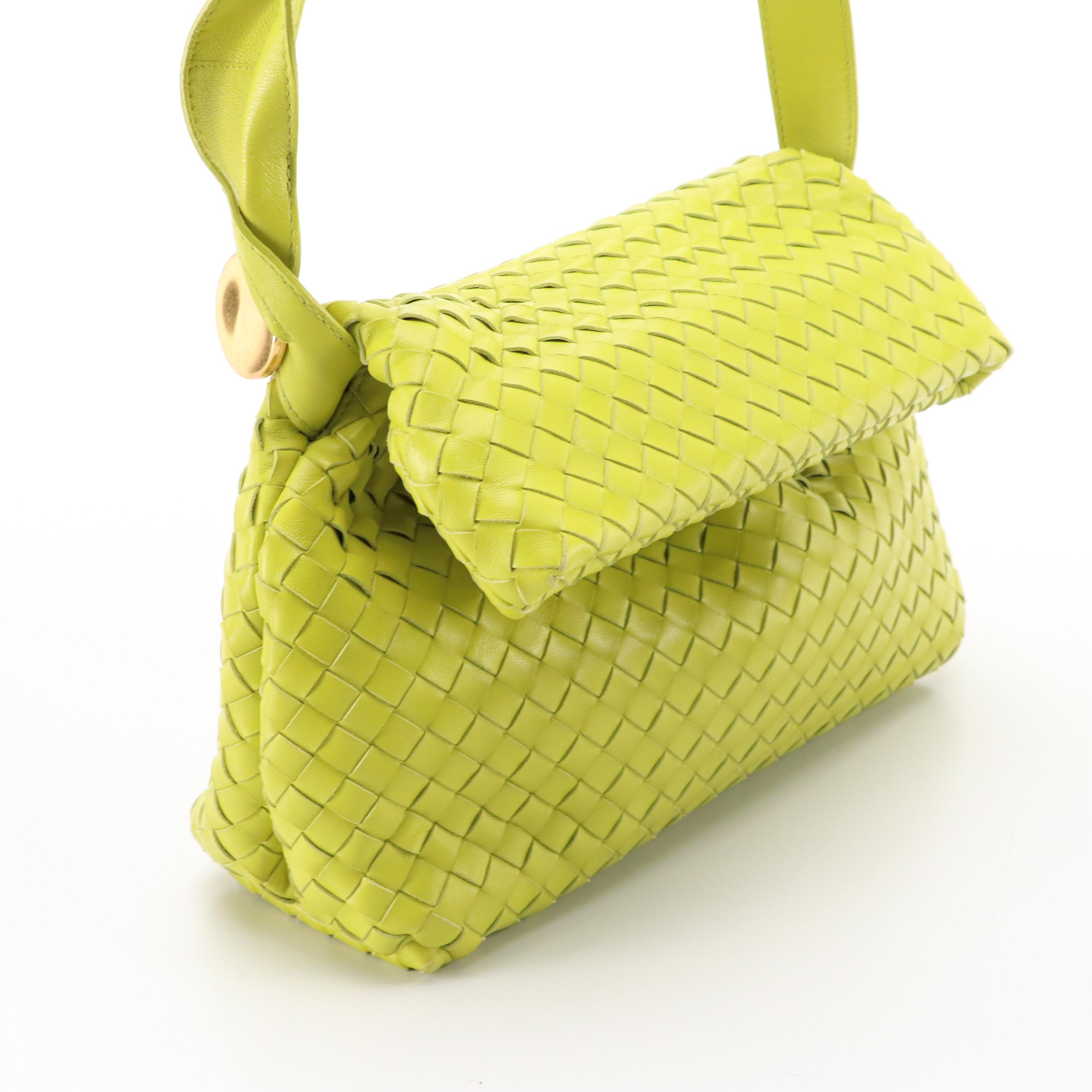 Bottega Veneta The Fold Crossbody Bag in Lime Green Intrecciato Leather