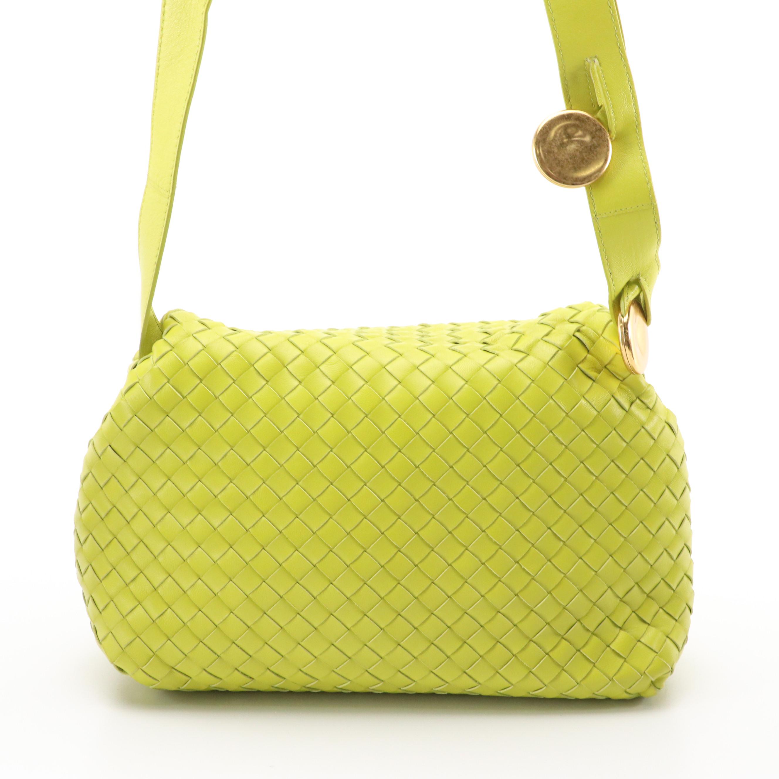 Bottega Veneta The Fold Crossbody Bag in Lime Green Intrecciato Leather