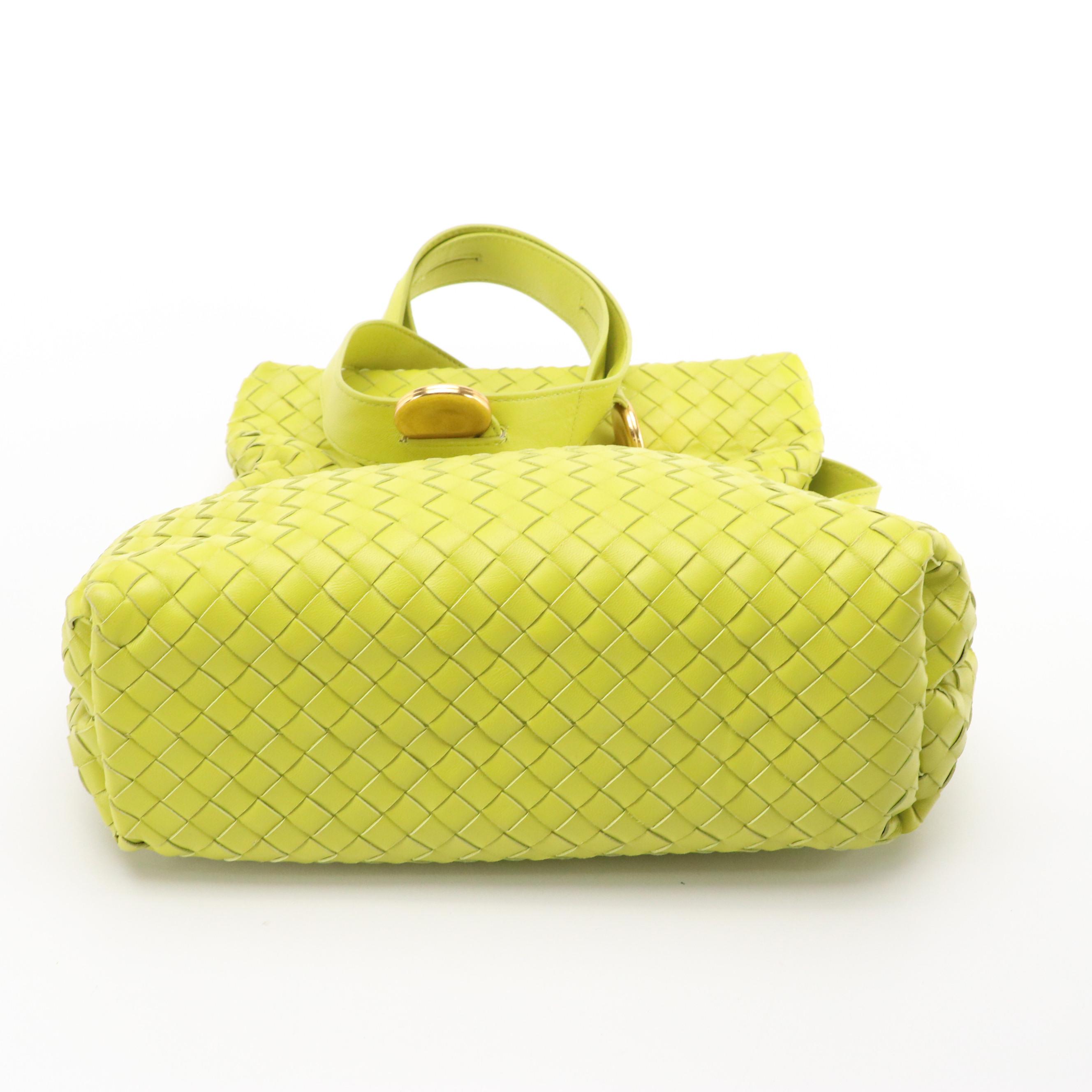 Bottega Veneta The Fold Crossbody Bag in Lime Green Intrecciato Leather