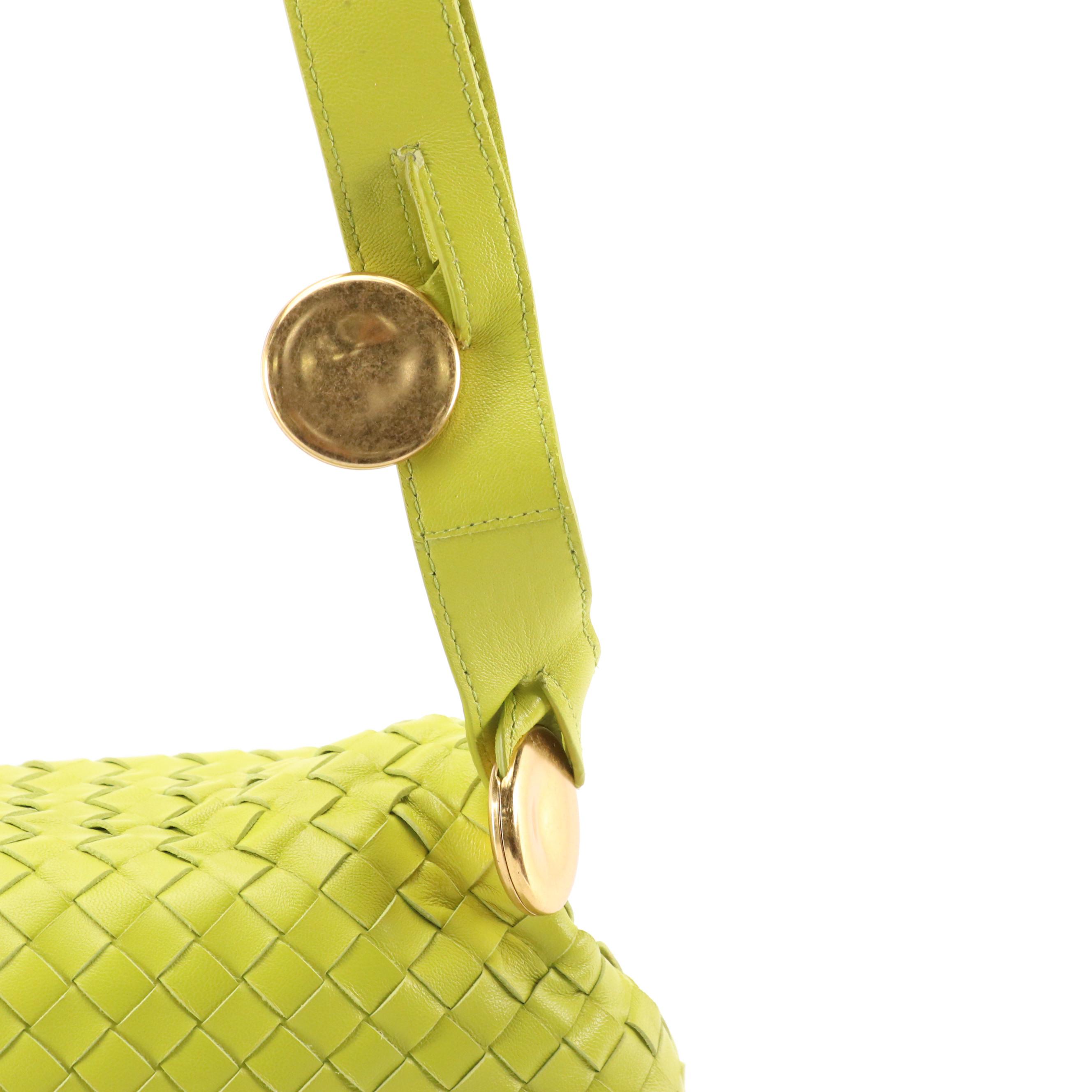 Bottega Veneta The Fold Crossbody Bag in Lime Green Intrecciato Leather