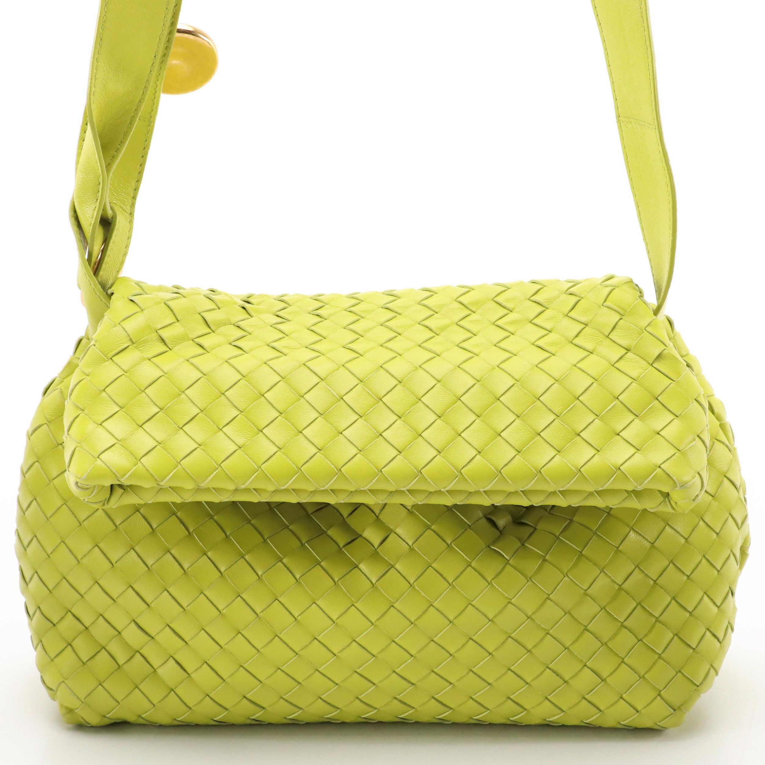 Bottega Veneta The Fold Crossbody Bag in Lime Green Intrecciato Leather