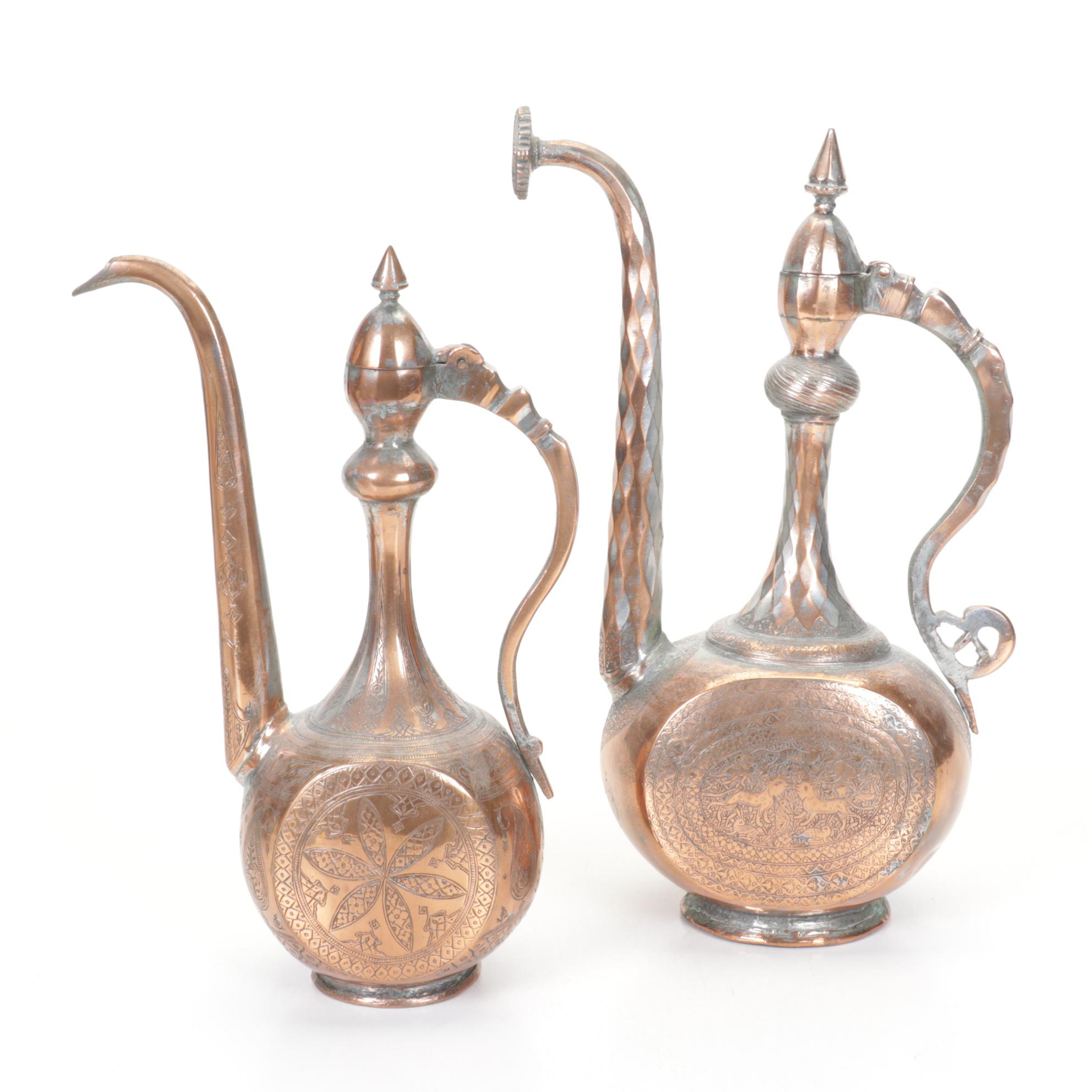 Copper Finish Persian Ewers, Late 19th/Early 20th Century