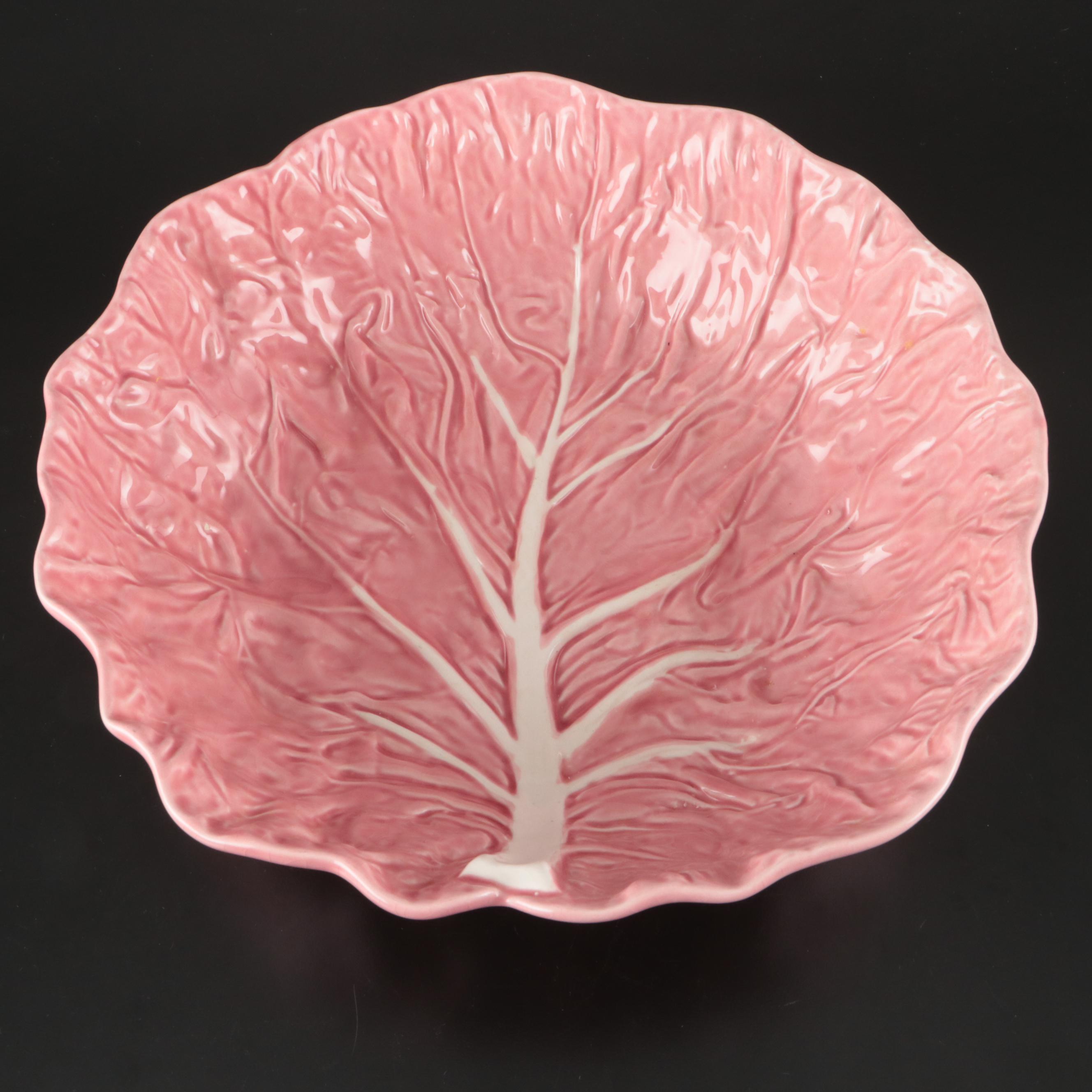 Bordallo Pinheiro Majolica Pink Cabbage Bowl with Crate & Barrel Ceramic Plates