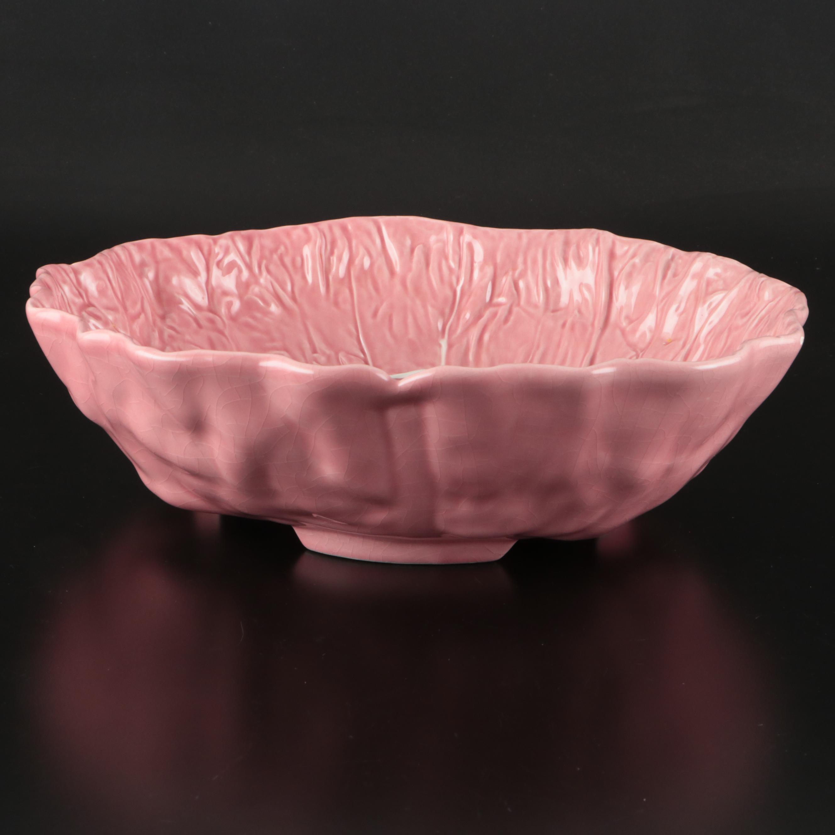 Bordallo Pinheiro Majolica Pink Cabbage Bowl with Crate & Barrel Ceramic Plates