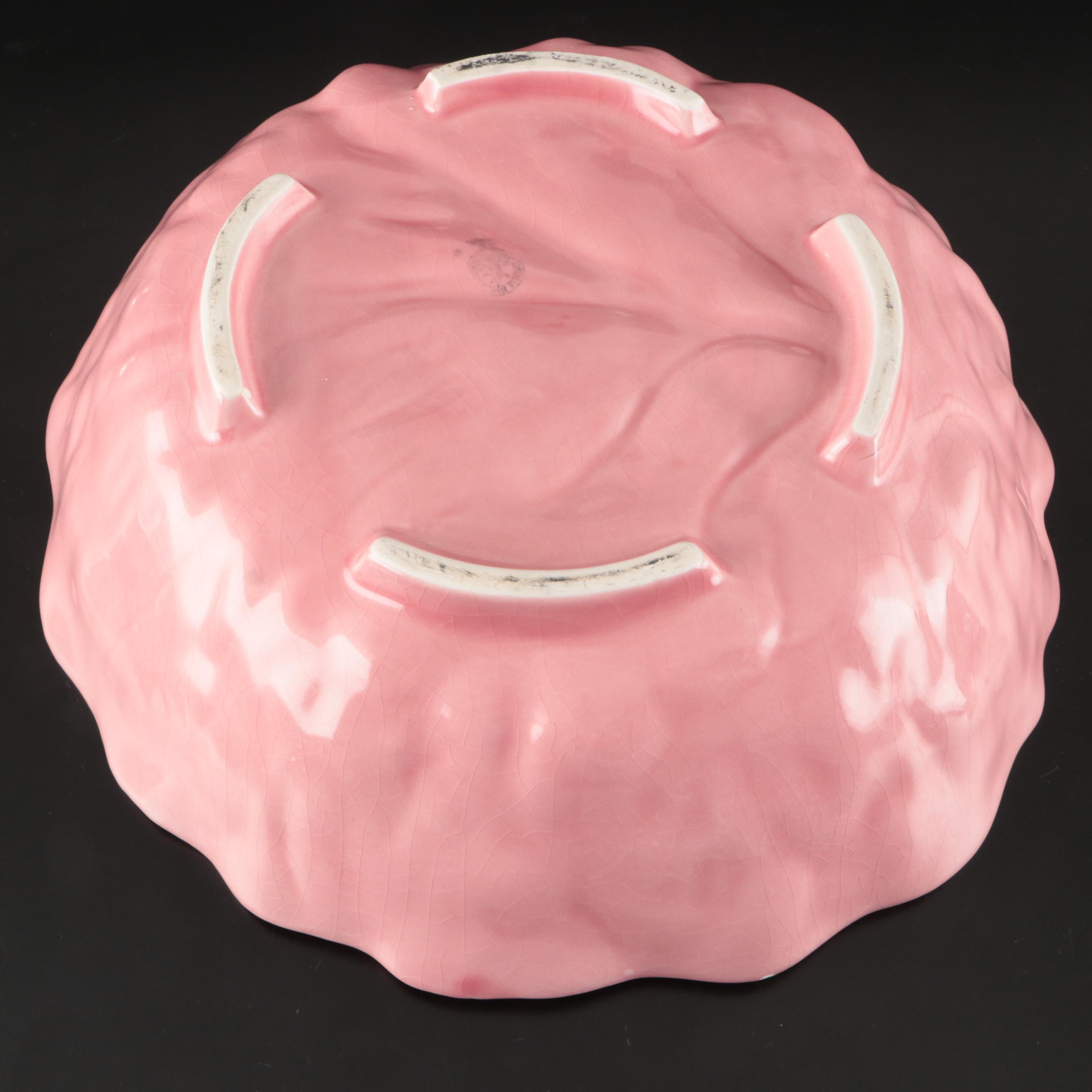 Bordallo Pinheiro Majolica Pink Cabbage Bowl with Crate & Barrel Ceramic Plates