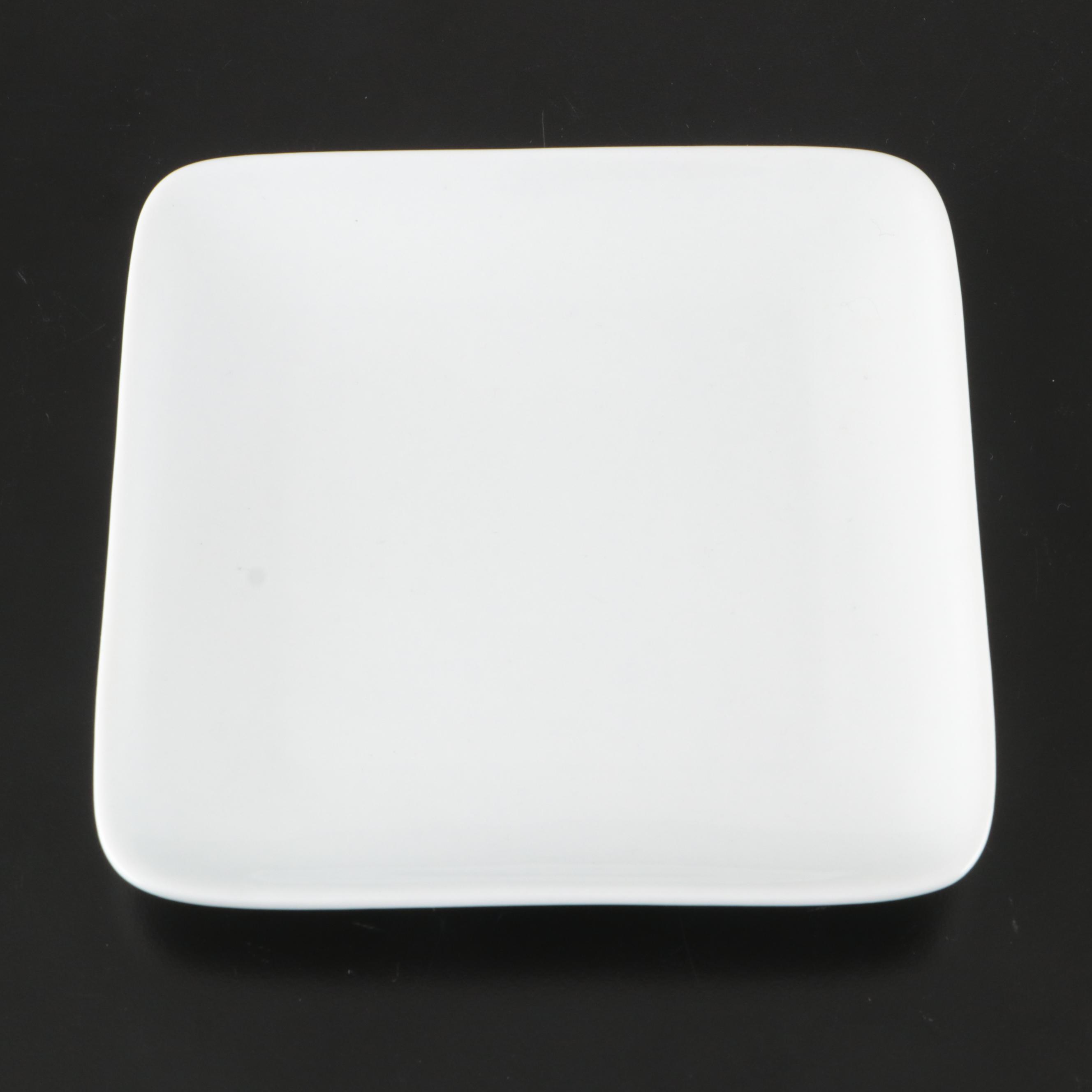 Bordallo Pinheiro Majolica Pink Cabbage Bowl with Crate & Barrel Ceramic Plates