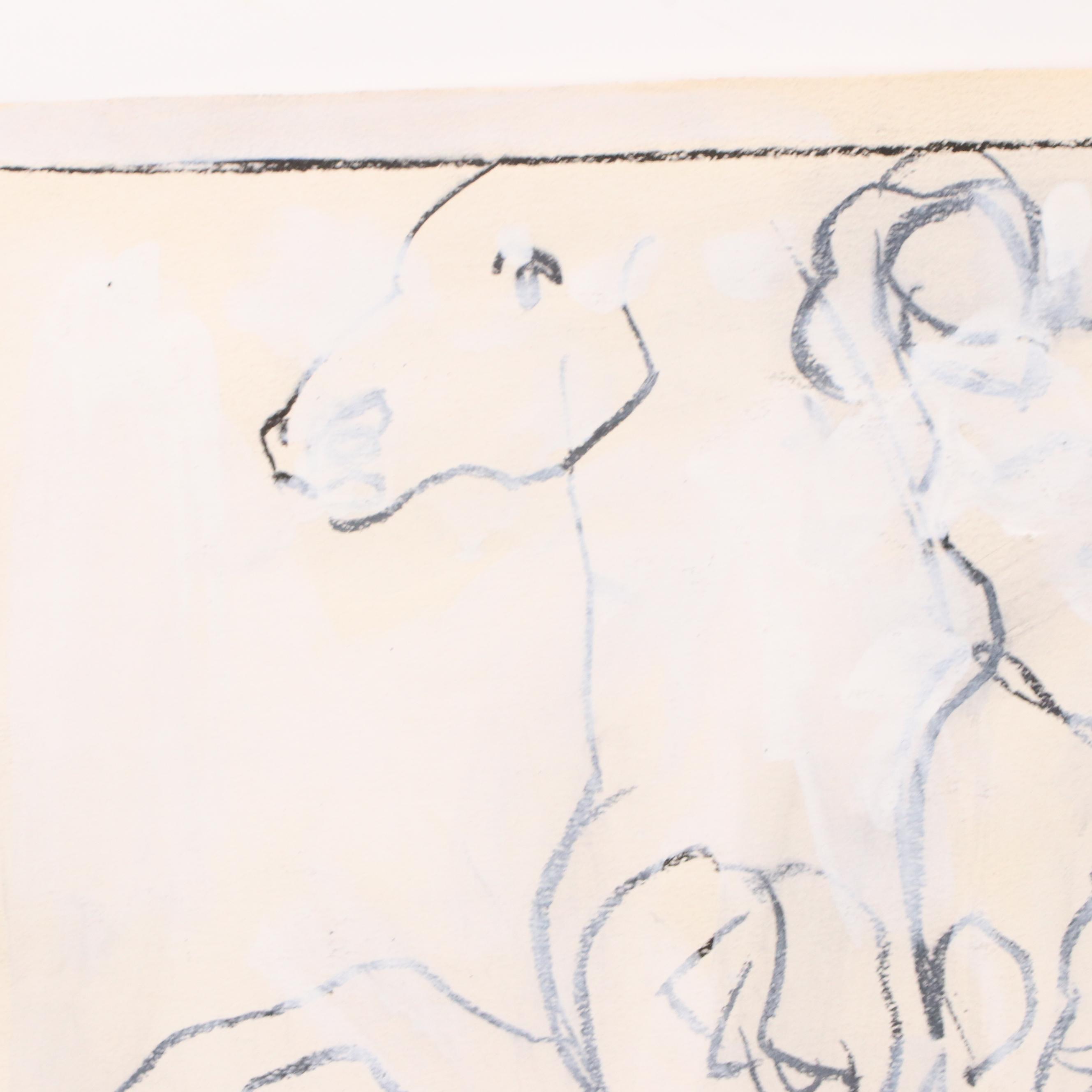 Jack Meanwell Modern Figural Oil Pastel Drawing, 1976