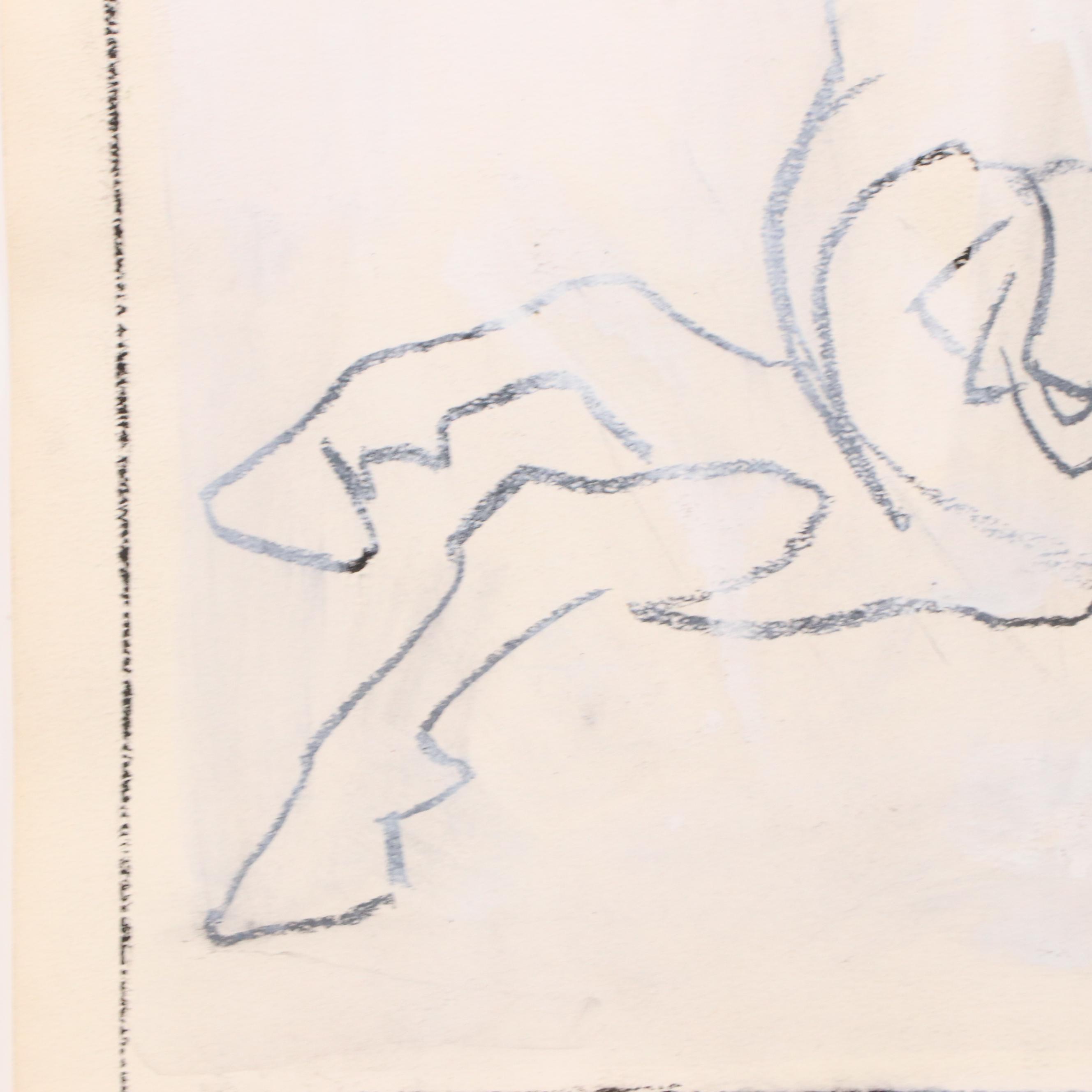 Jack Meanwell Modern Figural Oil Pastel Drawing, 1976