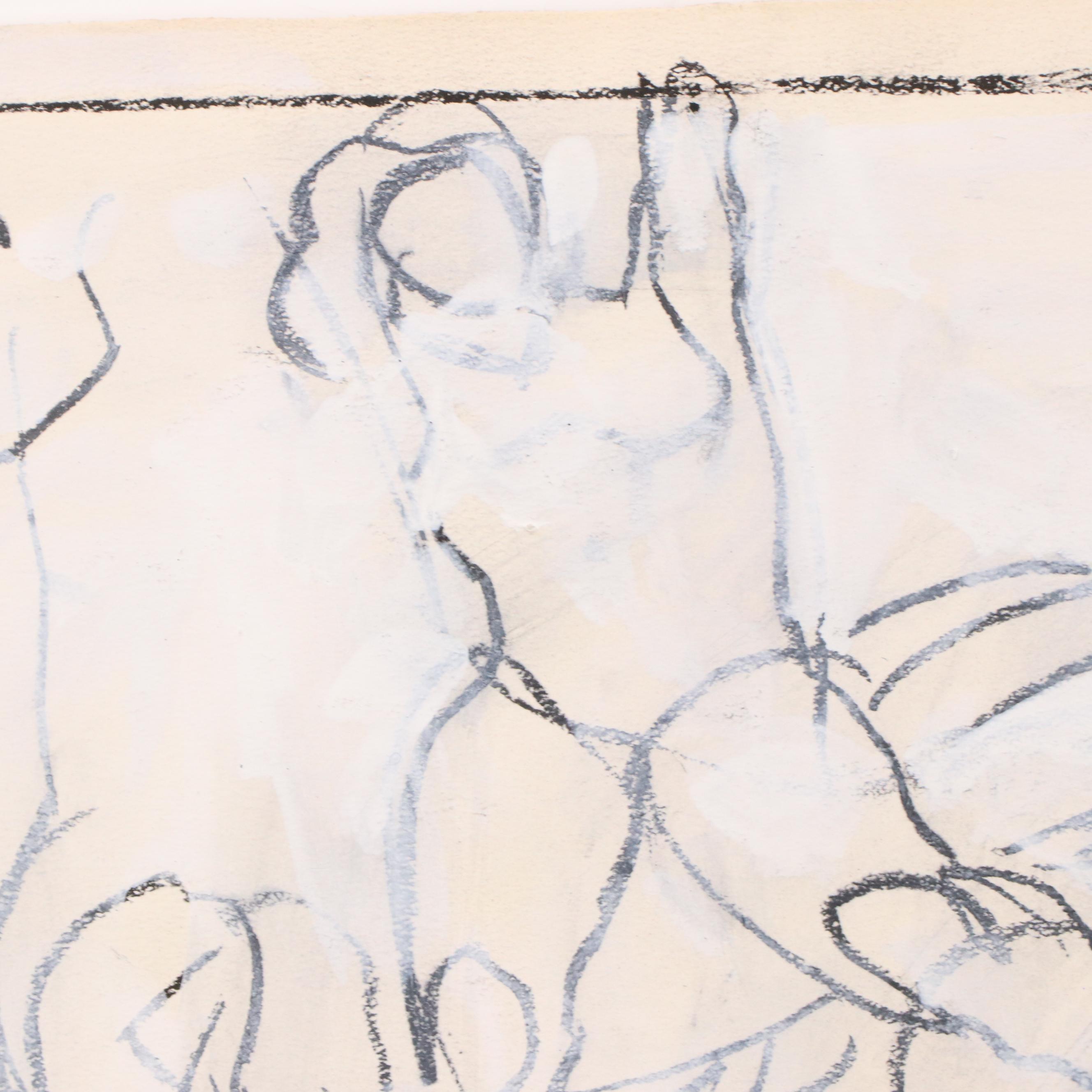 Jack Meanwell Modern Figural Oil Pastel Drawing, 1976