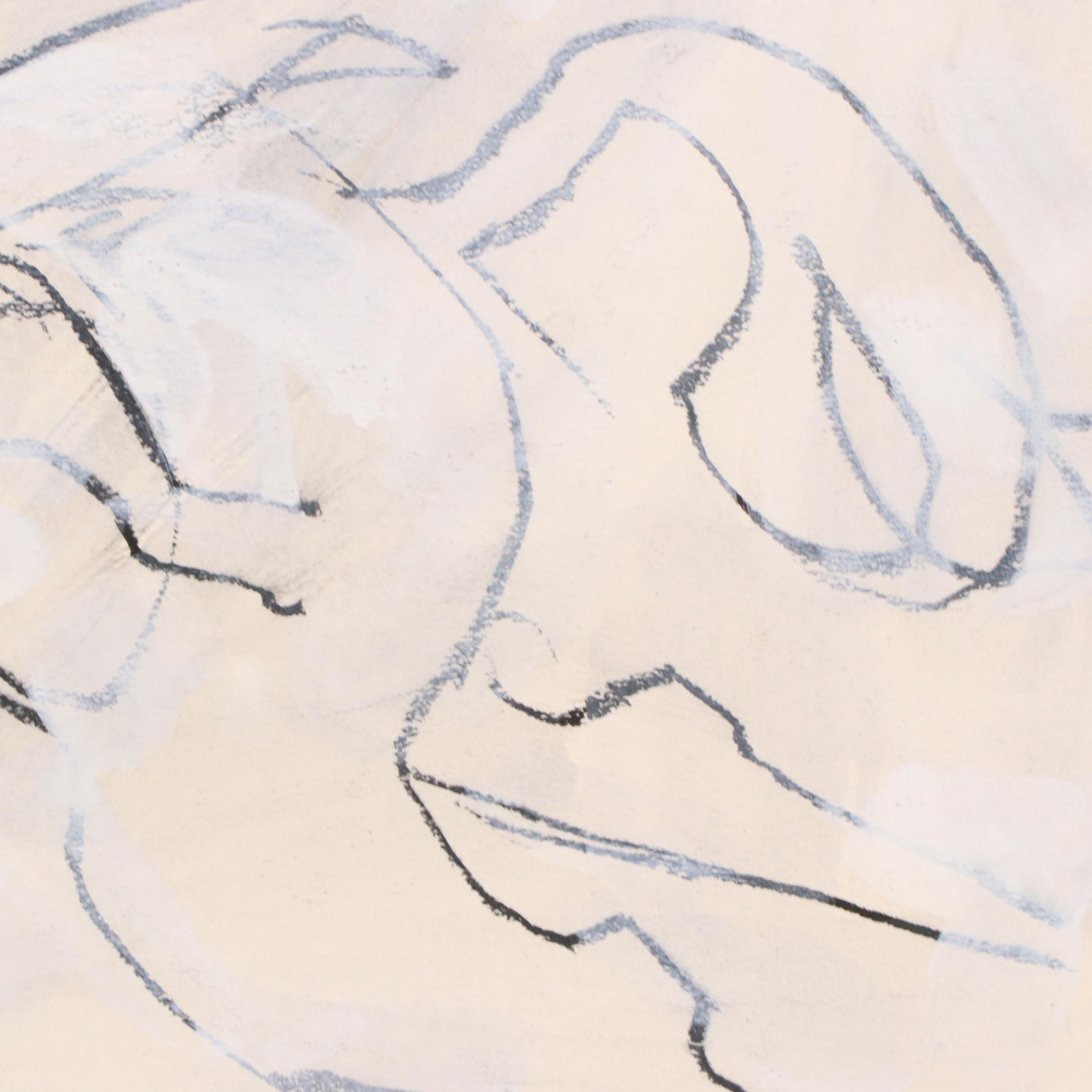 Jack Meanwell Modern Figural Oil Pastel Drawing, 1976