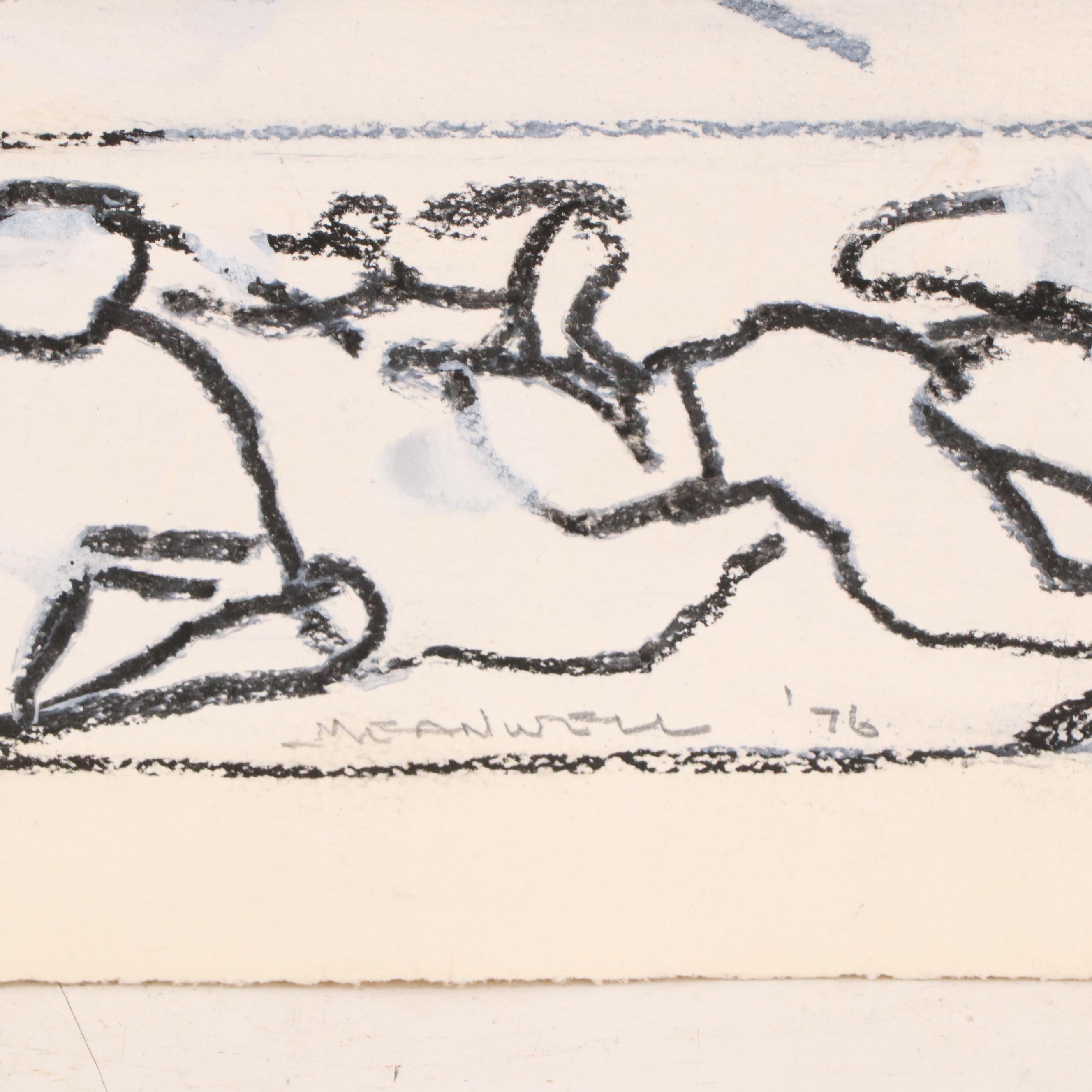 Jack Meanwell Modern Figural Oil Pastel Drawing, 1976